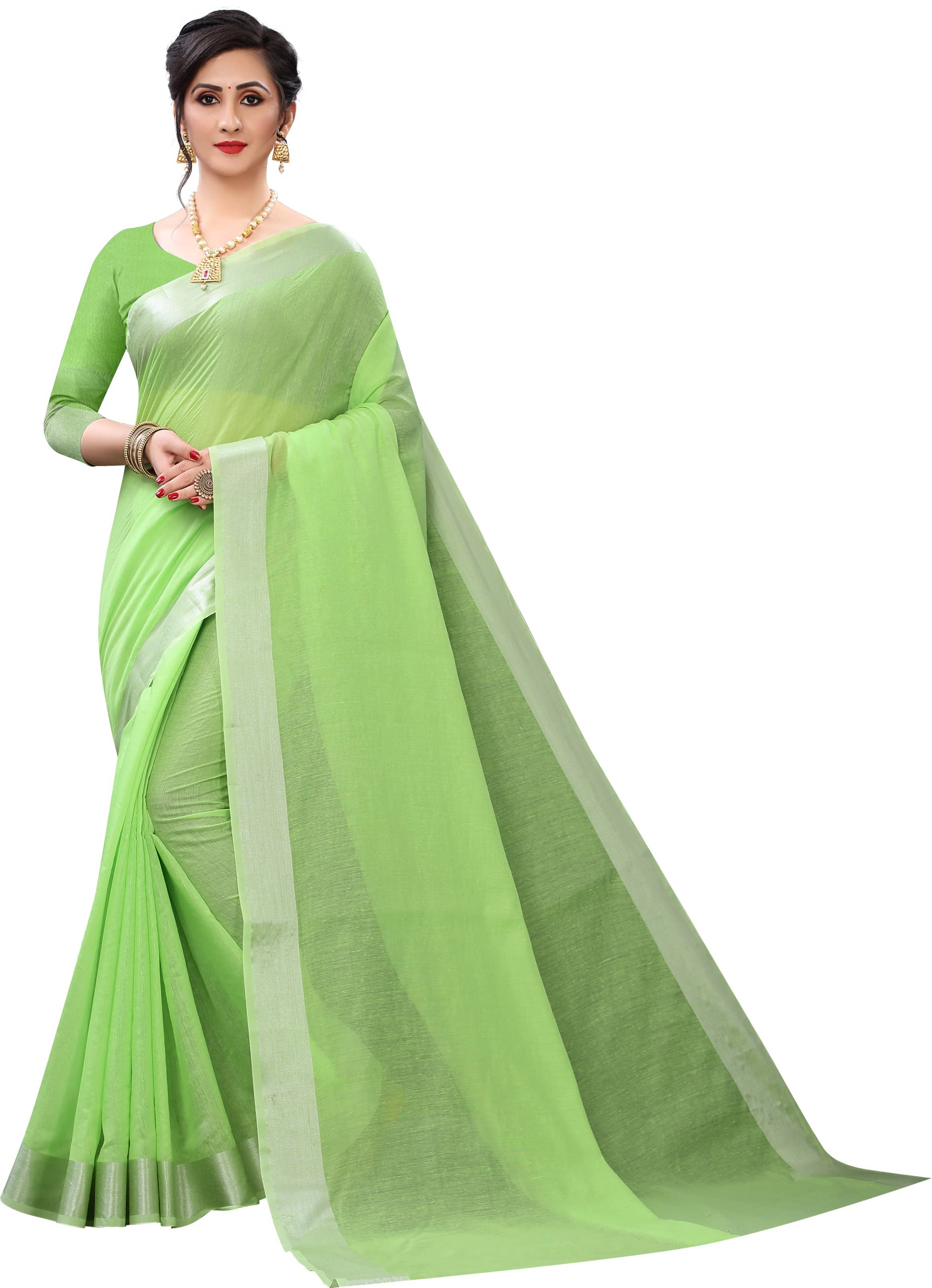 RUNAYA NX Cotton Blend Printed Saree With Unstitched Blouse Piece ( Green ) - Sarees | Buy online on ZillyBuy