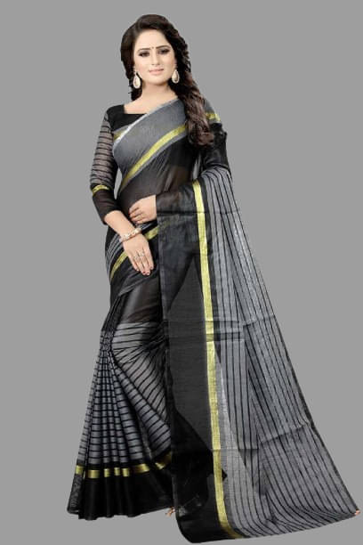 RUNAYA NX Cotton Blend Printed Saree With Unstitched Blouse Piece ( Black ) RUNAYA NX Cotton Blend Printed Saree With Unstitched Blouse Piece ( Black )
