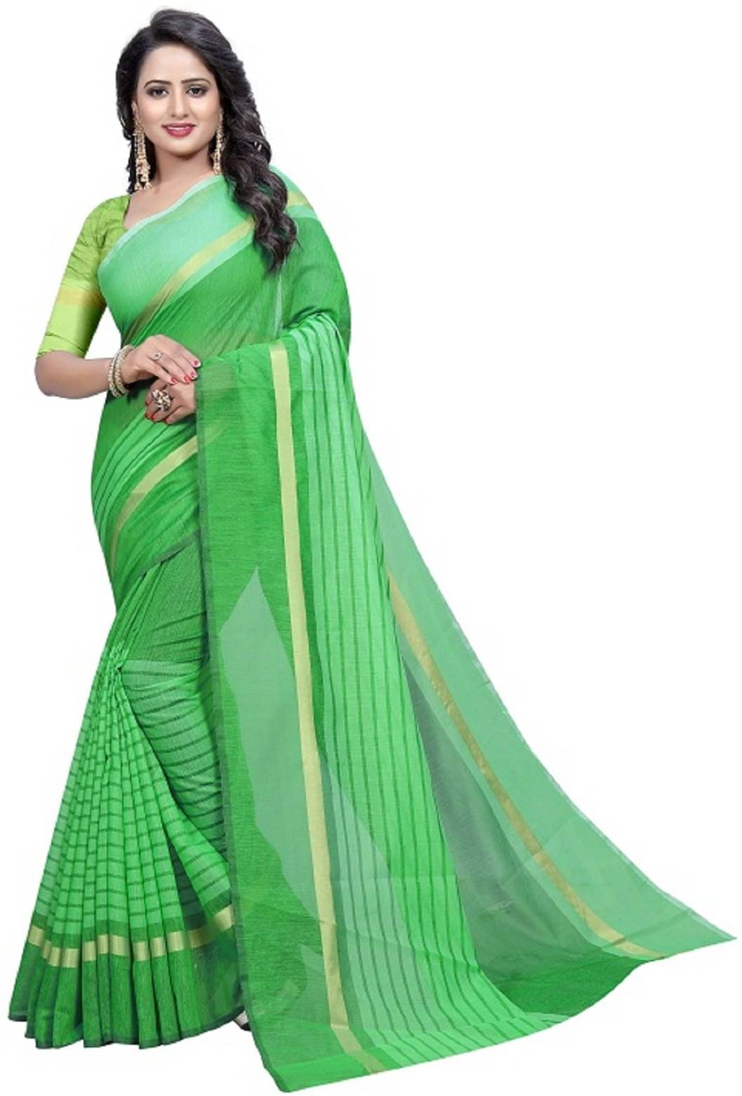 RUNAYA NX Cotton Blend Printed Saree With Unstitched Blouse Piece ( Green ) RUNAYA NX Cotton Blend Printed Saree With Unstitched Blouse Piece ( Green )