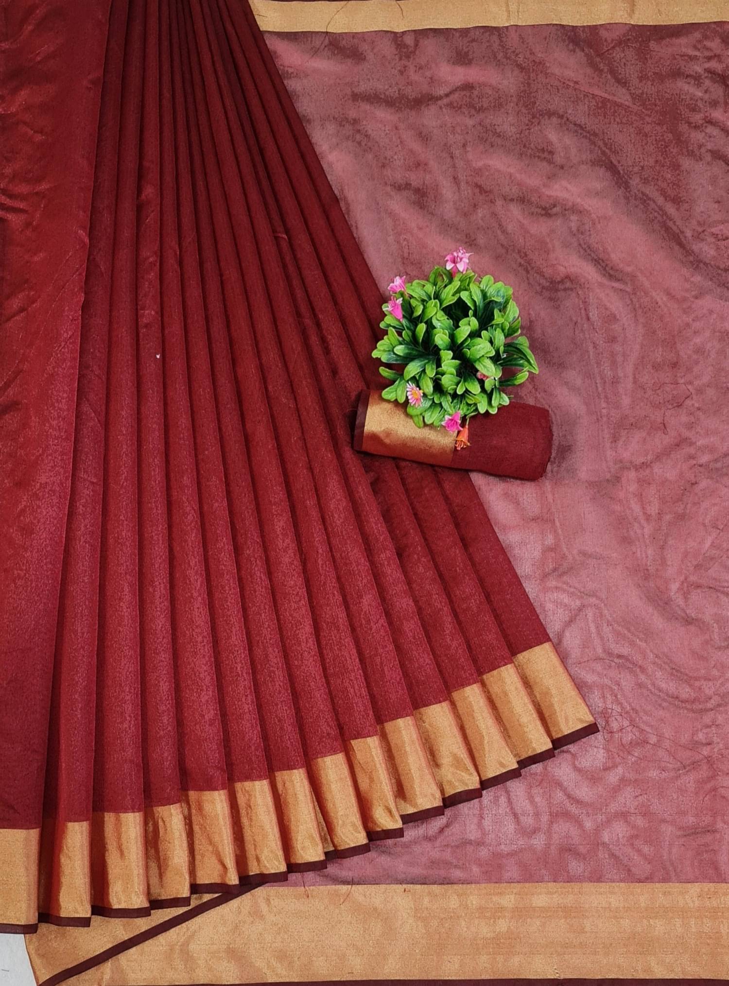 RUNAYA NX Cotton Blend Printed Saree With Unstitched Blouse Piece ( Maroon ) RUNAYA NX Cotton Blend Printed Saree With Unstitched Blouse Piece ( Maroon )