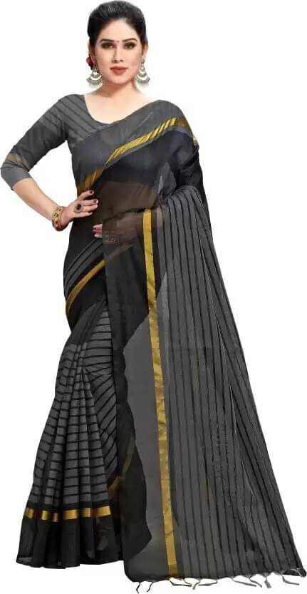     			RUNAYA NX Cotton Silk Printed Saree With Stitched Blouse ( Black )