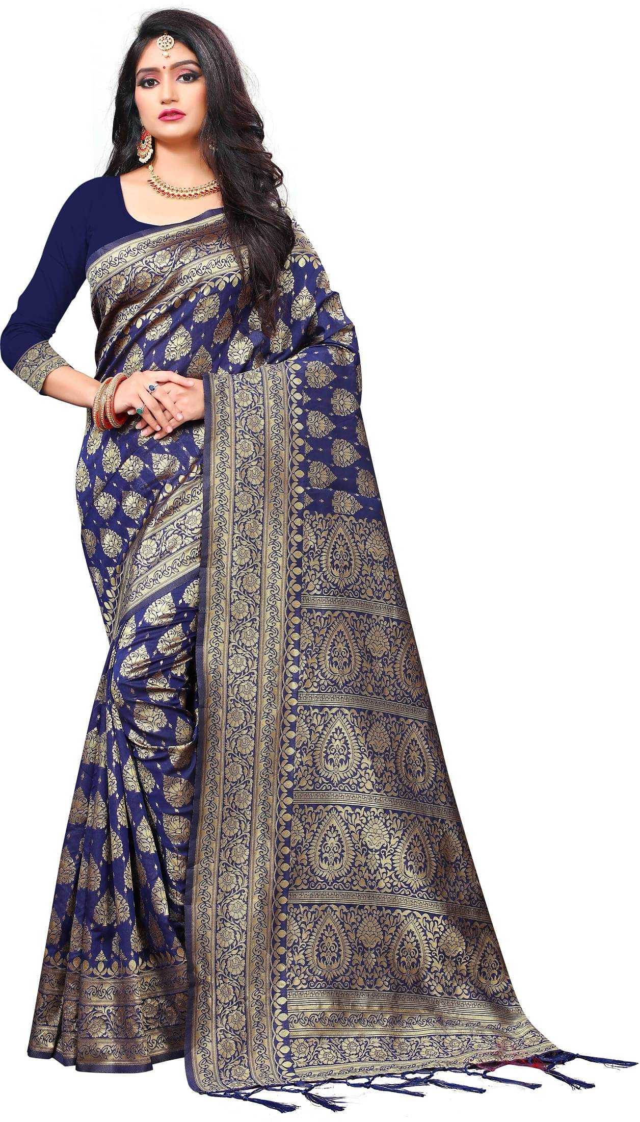     			RUNAYA NX Cotton Silk Printed Saree With Unstitched Blouse Piece ( Blue )
