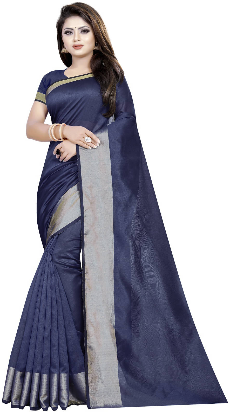 RUNAYA NX Cotton Silk Printed Saree With Unstitched Blouse Piece ( Navy Blue )     			RUNAYA NX Cotton Silk Printed Saree With Unstitched Blouse Piece ( Navy Blue )
