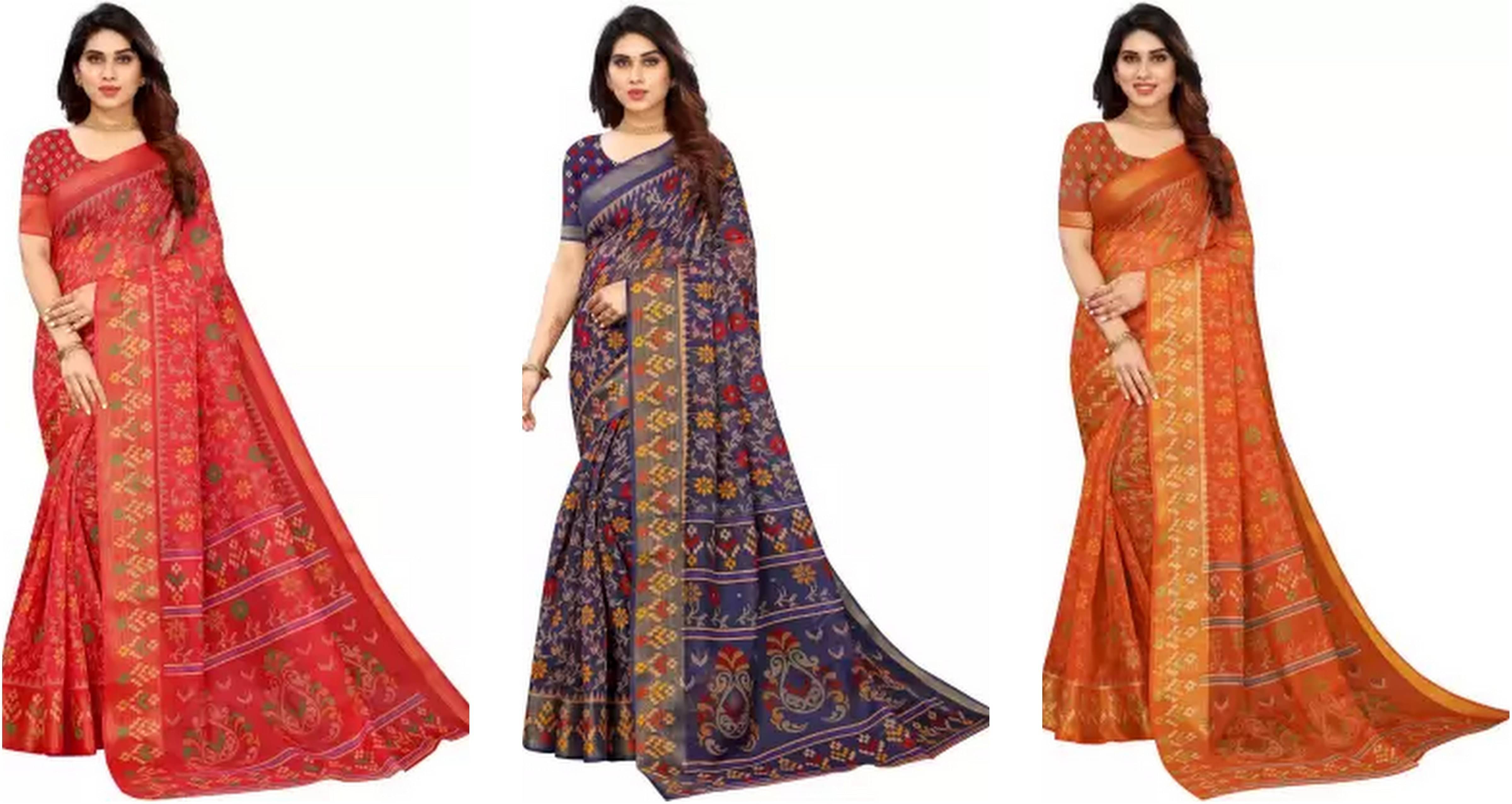     			RUNAYA NX Cotton Silk Printed Saree With Unstitched Blouse Piece ( Multicolor )