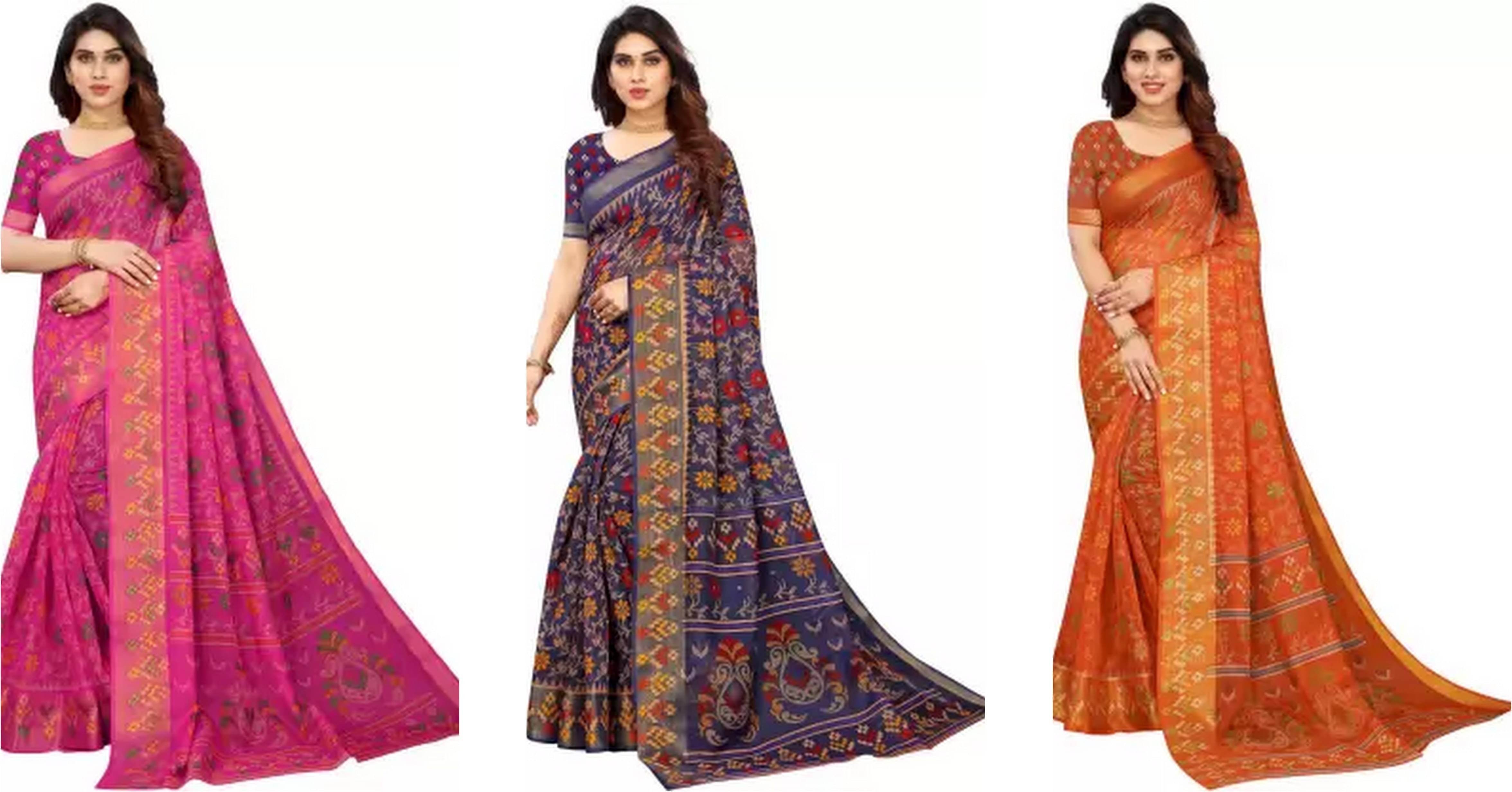    			RUNAYA NX Cotton Silk Printed Saree With Unstitched Blouse Piece ( Multicolor )