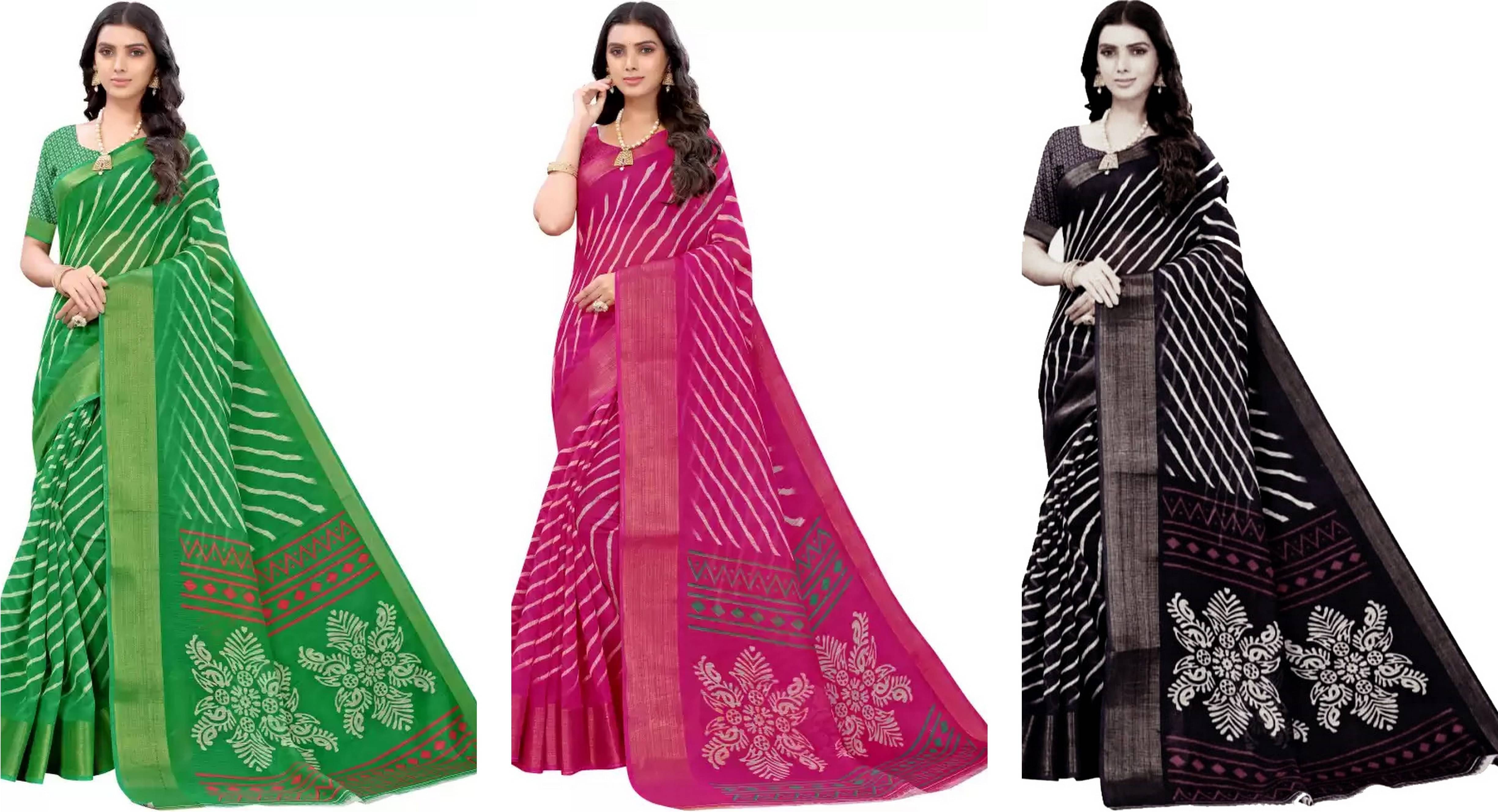     			RUNAYA NX Cotton Silk Printed Saree With Unstitched Blouse Piece ( Multicolor )
