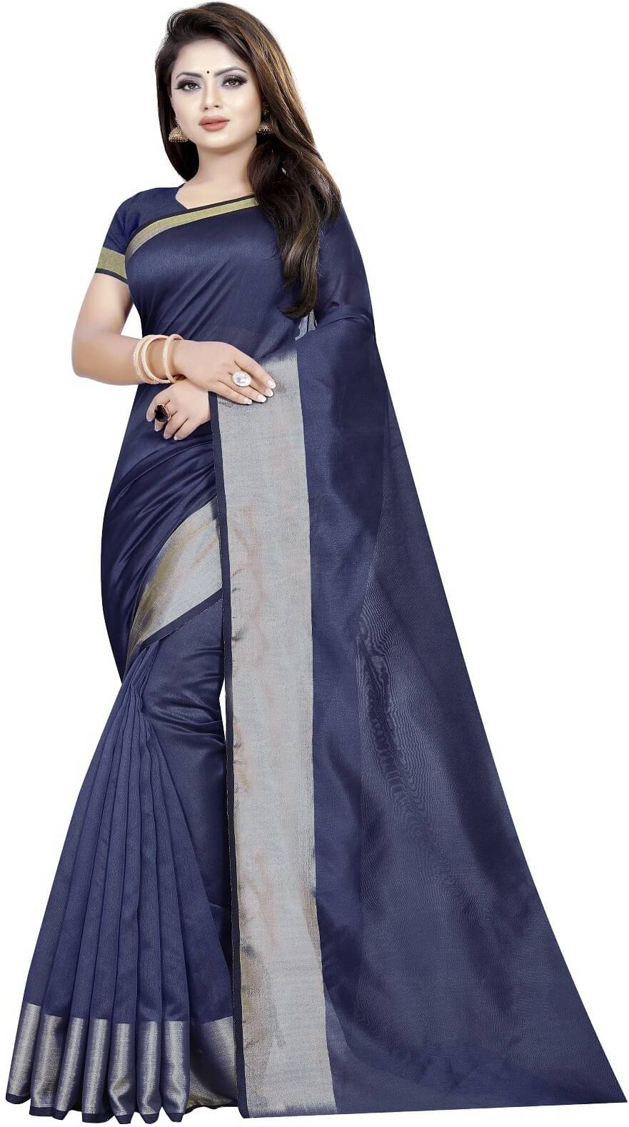 RUNAYA NX Cotton Silk Printed Saree With Unstitched Blouse Piece ( Navy Blue )     			RUNAYA NX Cotton Silk Printed Saree With Unstitched Blouse Piece ( Navy Blue )