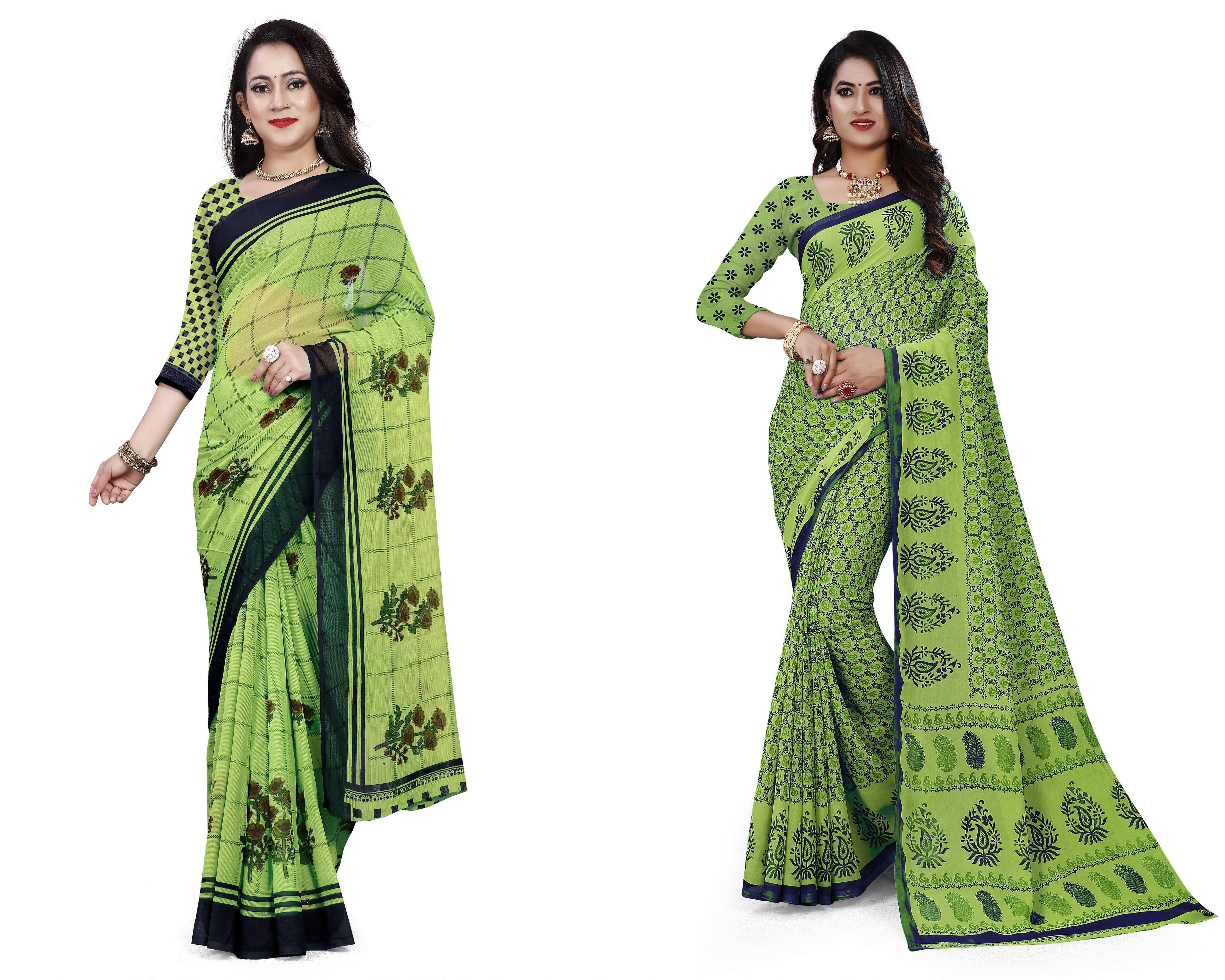     			RUNAYA NX Georgette Printed Saree With Unstitched Blouse Piece ( Multicolor )