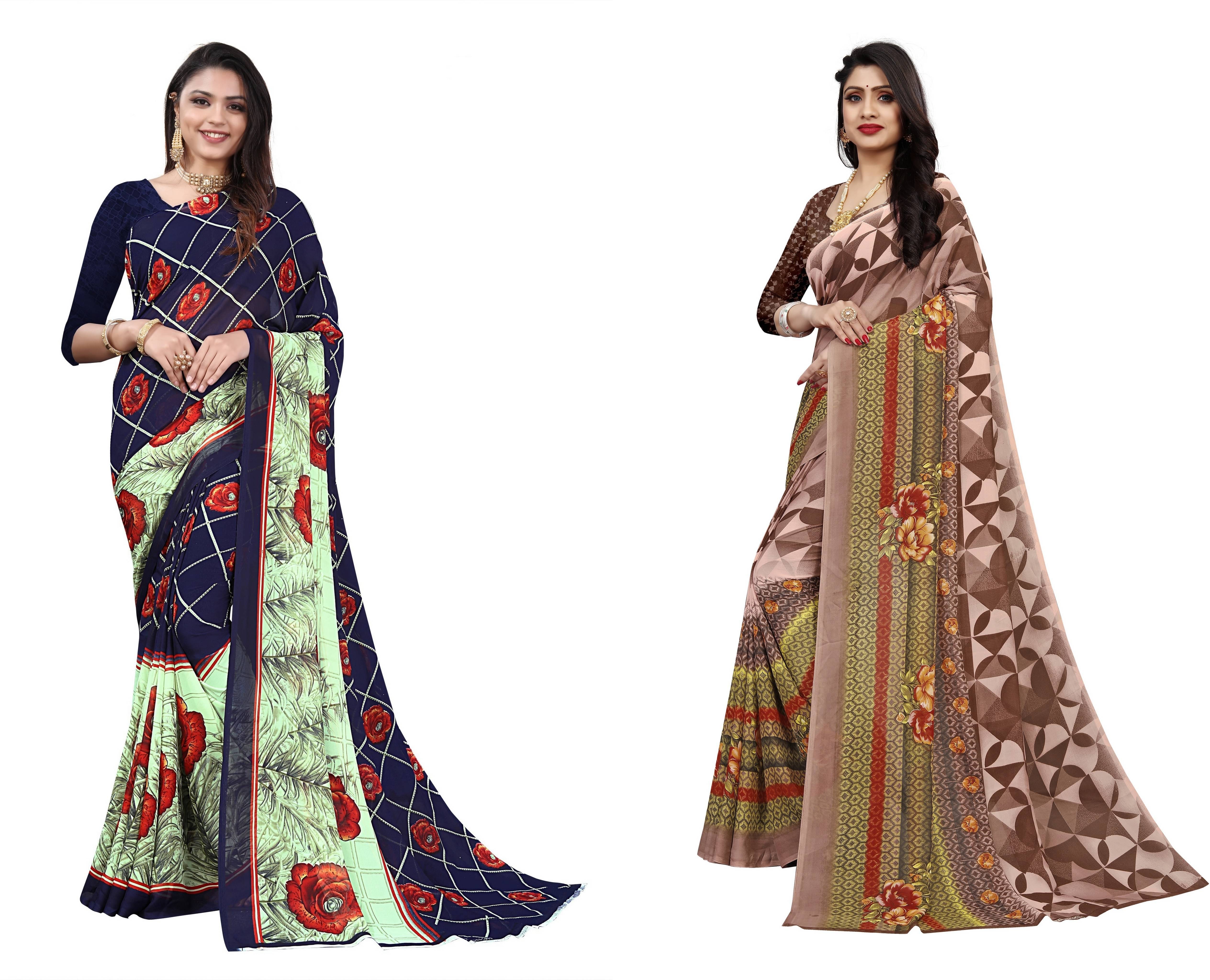     			RUNAYA NX Georgette Printed Saree With Unstitched Blouse Piece ( Multicolor )