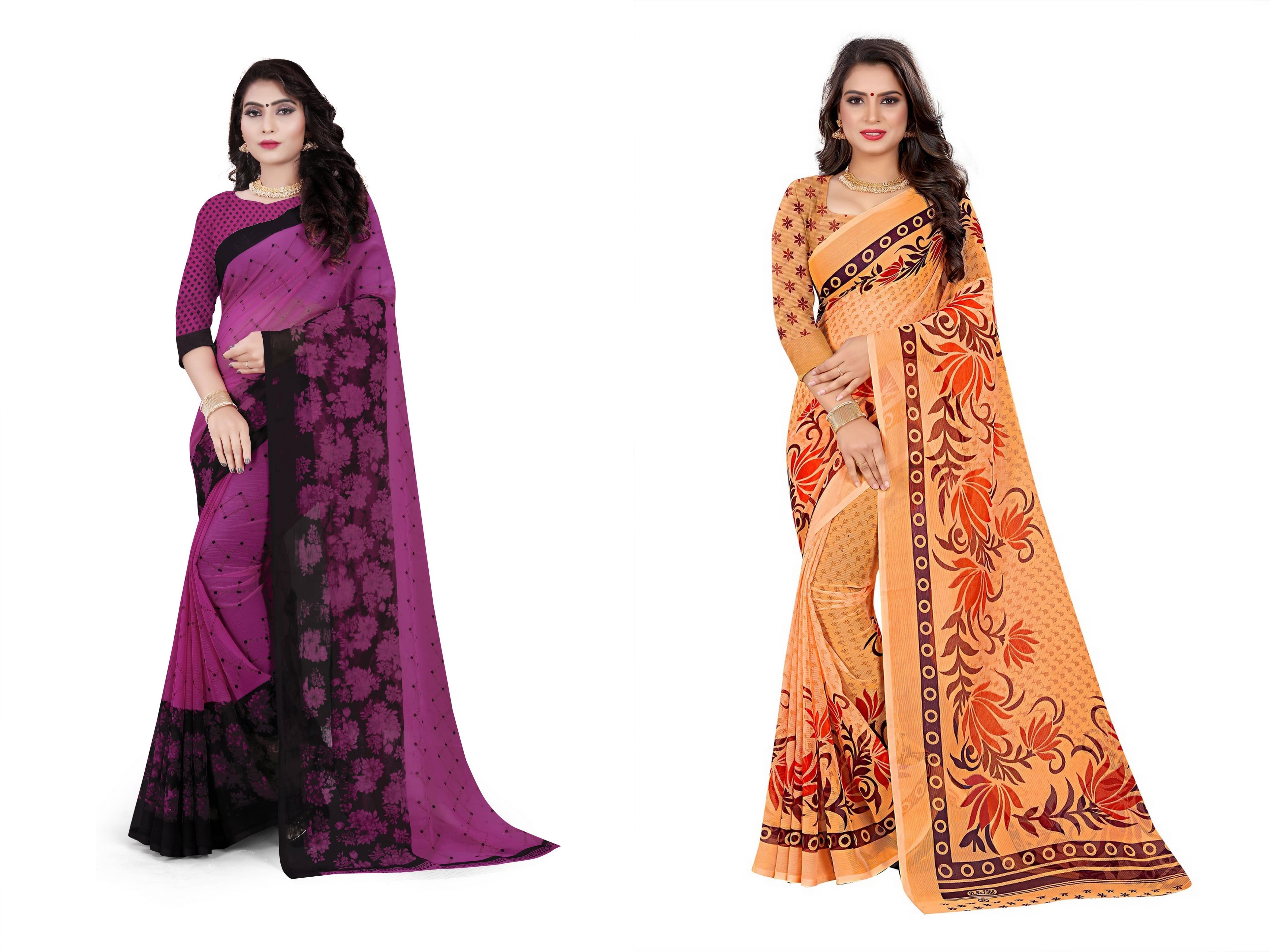 RUNAYA NX Georgette Printed Saree With Unstitched Blouse Piece ( Multicolor ) RUNAYA NX Georgette Printed Saree With Unstitched Blouse Piece ( Multicolor )