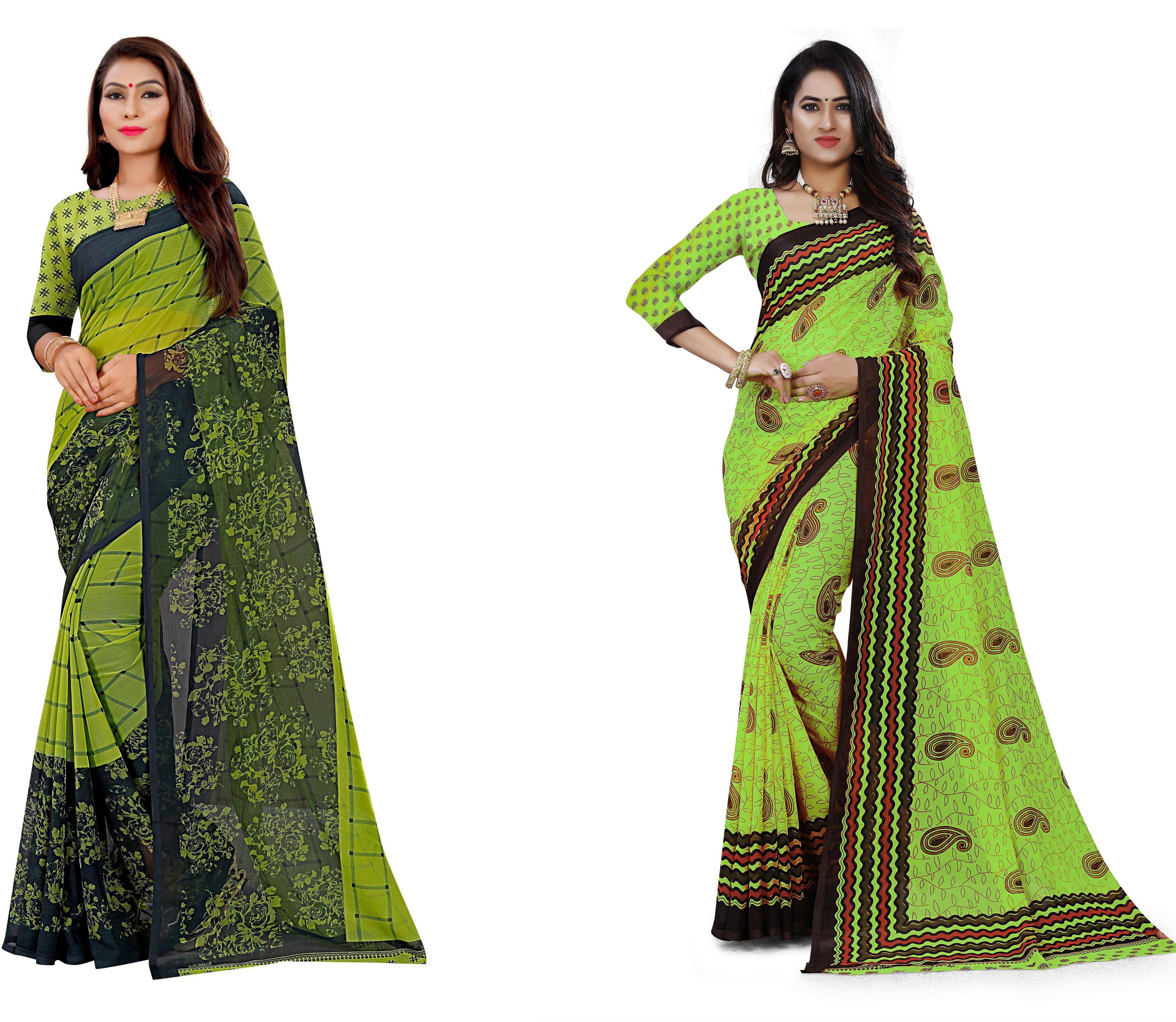     			RUNAYA NX Georgette Printed Saree With Unstitched Blouse Piece ( Multicolor )