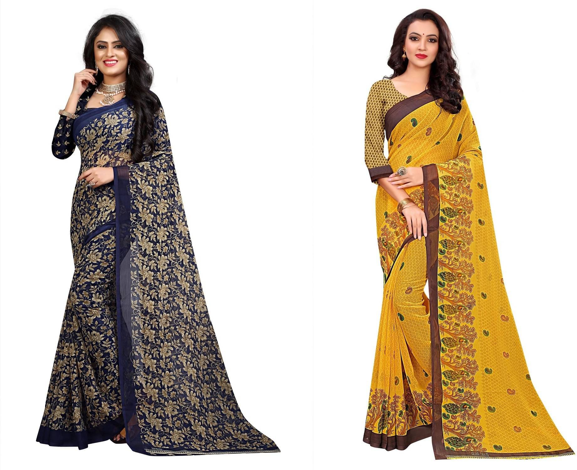 RUNAYA NX Georgette Printed Saree With Unstitched Blouse Piece ( Multicolor ) RUNAYA NX Georgette Printed Saree With Unstitched Blouse Piece ( Multicolor )
