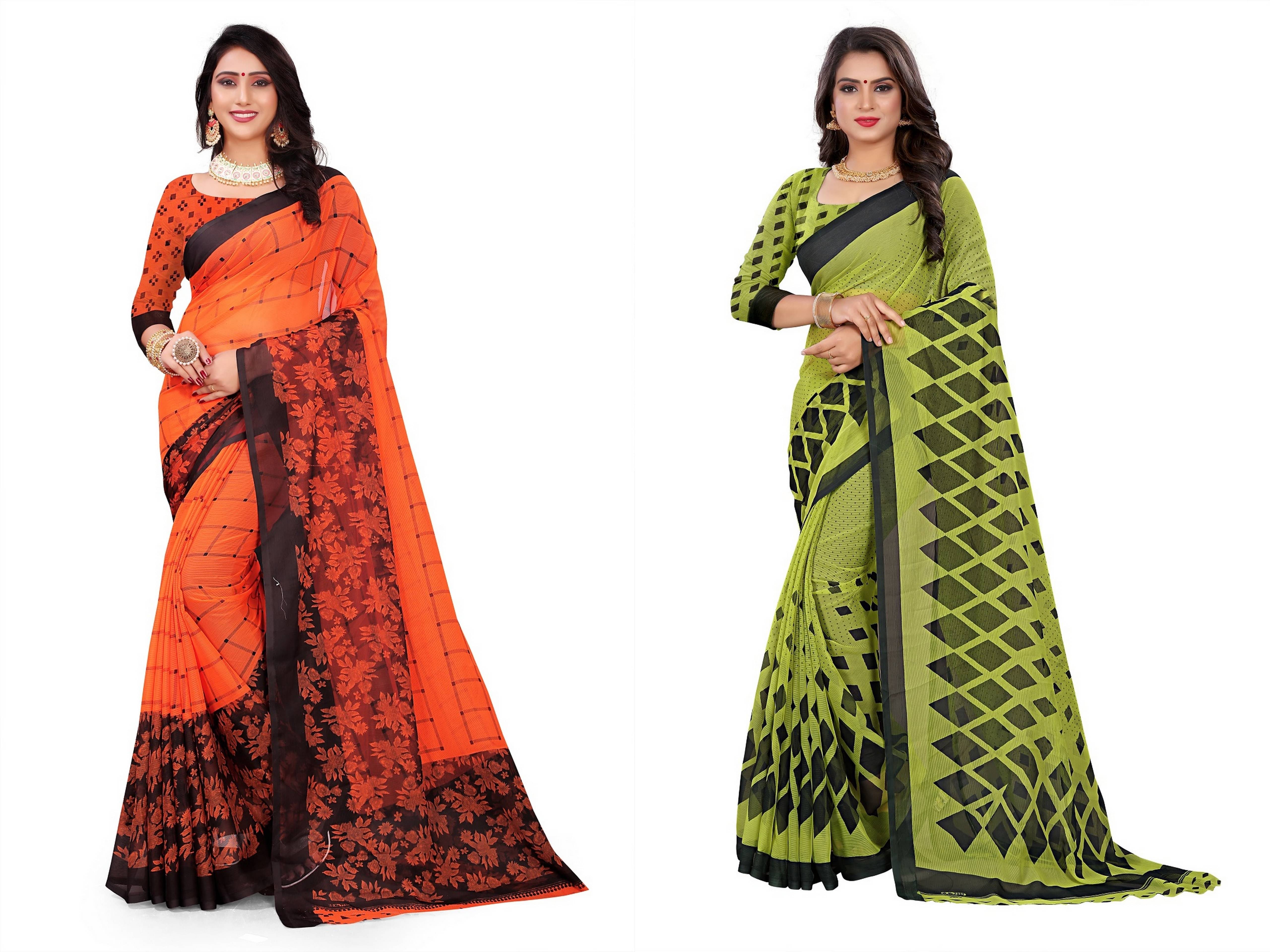 RUNAYA NX Georgette Printed Saree With Unstitched Blouse Piece ( Multicolor ) RUNAYA NX Georgette Printed Saree With Unstitched Blouse Piece ( Multicolor )