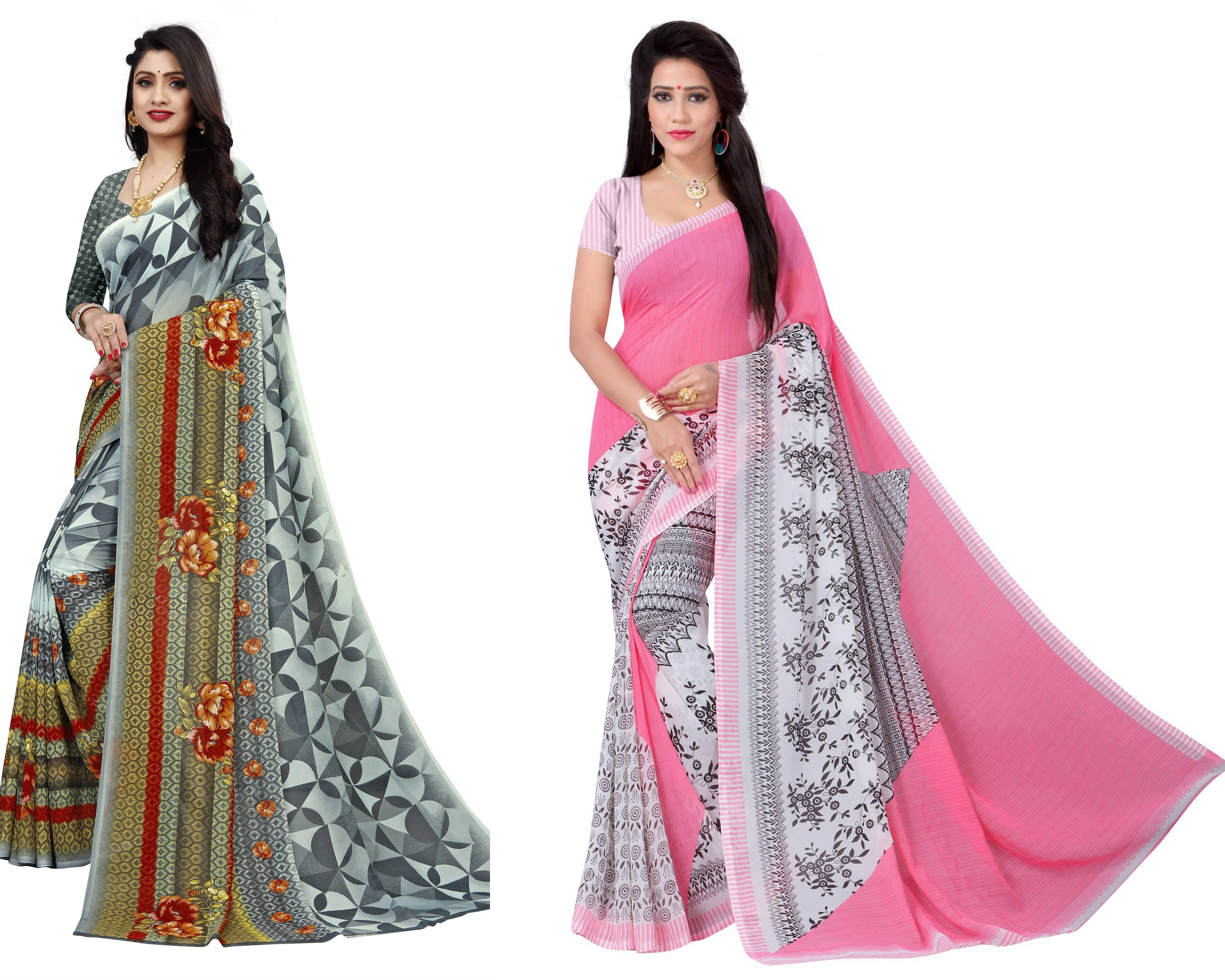 RUNAYA NX Georgette Printed Saree With Unstitched Blouse Piece ( Multicolor ) RUNAYA NX Georgette Printed Saree With Unstitched Blouse Piece ( Multicolor )