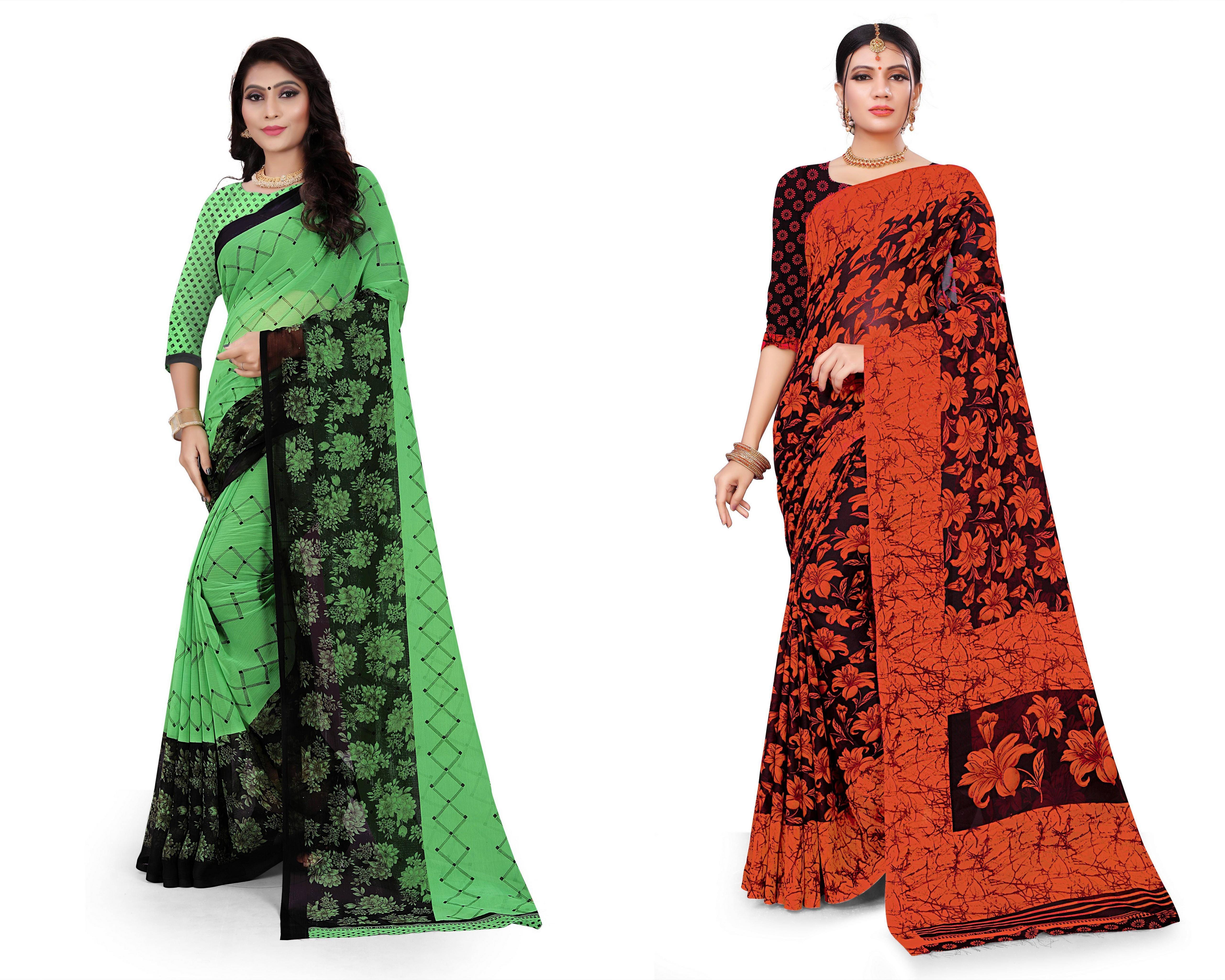 RUNAYA NX Georgette Printed Saree With Unstitched Blouse Piece ( Multicolor ) RUNAYA NX Georgette Printed Saree With Unstitched Blouse Piece ( Multicolor )