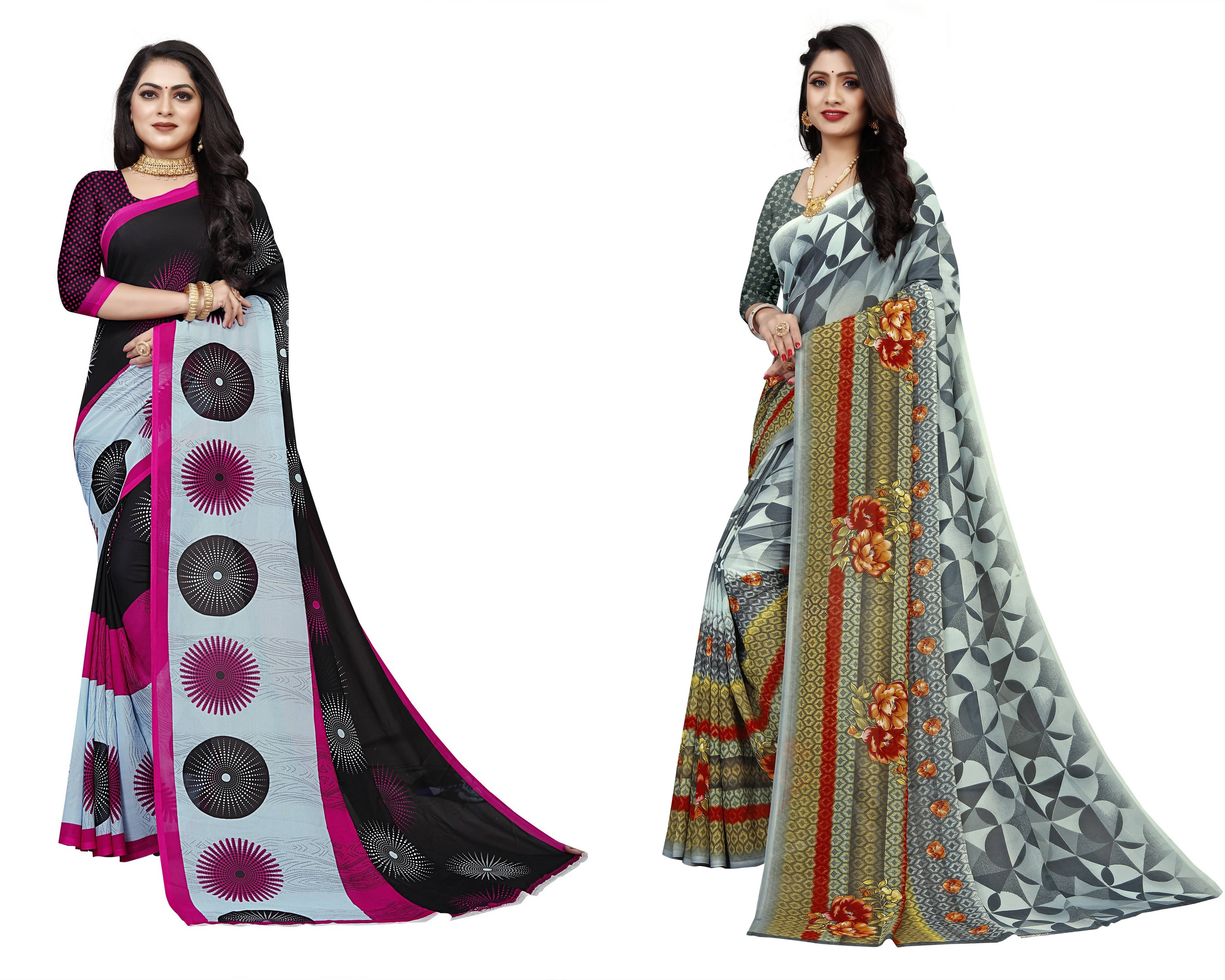RUNAYA NX Georgette Printed Saree With Unstitched Blouse Piece ( Multicolor ) RUNAYA NX Georgette Printed Saree With Unstitched Blouse Piece ( Multicolor )
