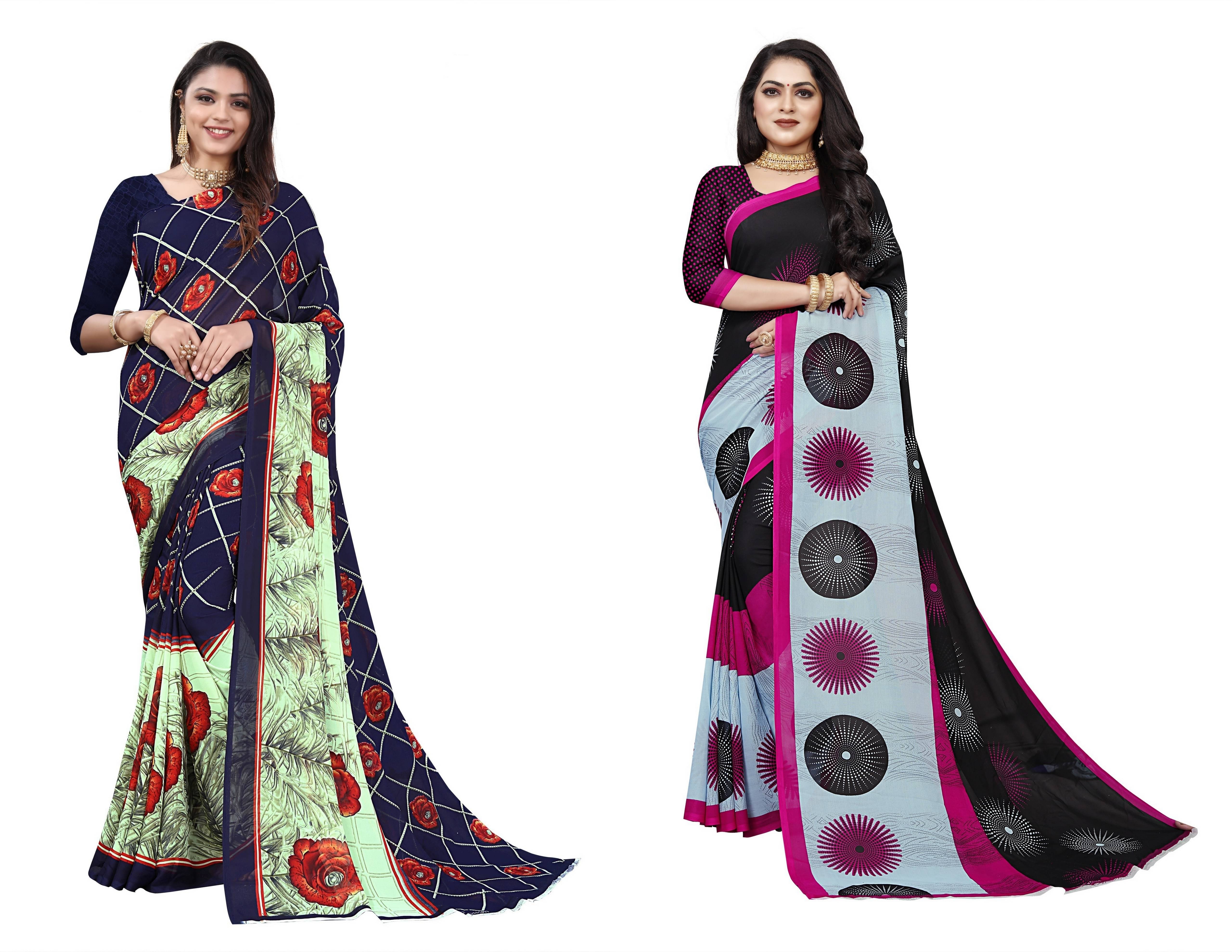 RUNAYA NX Georgette Printed Saree With Unstitched Blouse Piece ( Multicolor ) RUNAYA NX Georgette Printed Saree With Unstitched Blouse Piece ( Multicolor )
