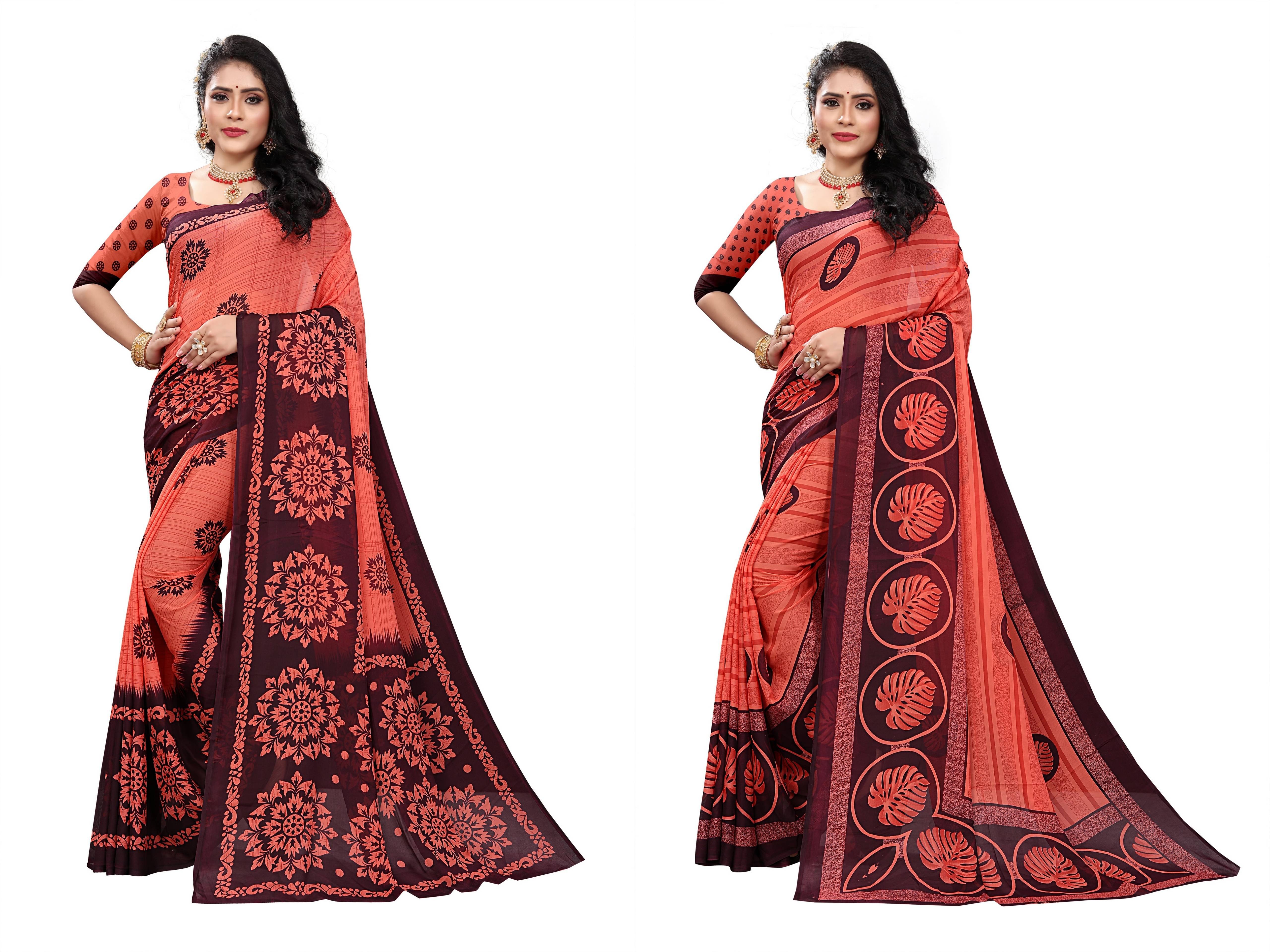    			RUNAYA NX Georgette Printed Saree With Unstitched Blouse Piece ( Multicolor )