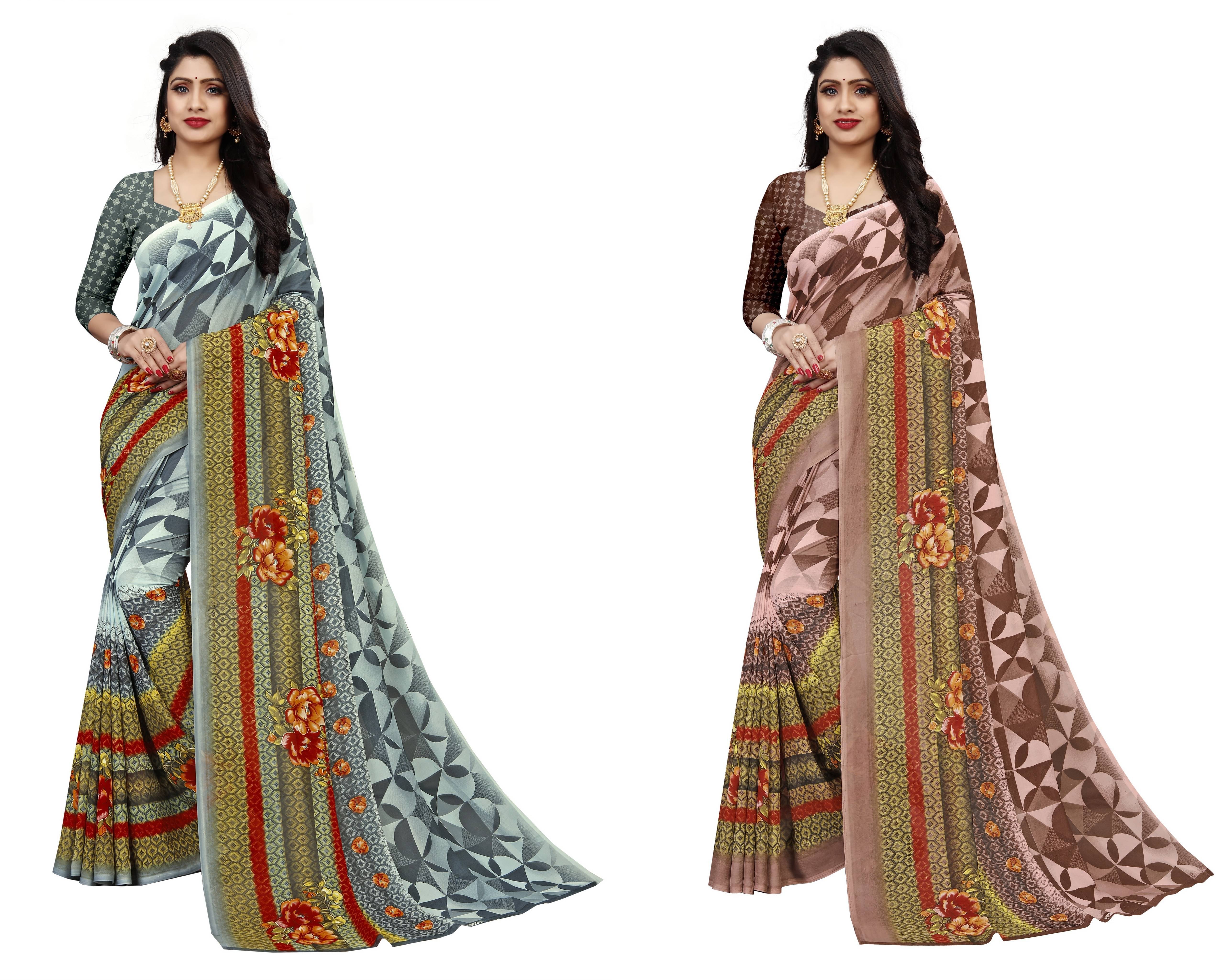     			RUNAYA NX Georgette Printed Saree With Unstitched Blouse Piece ( Multicolor )
