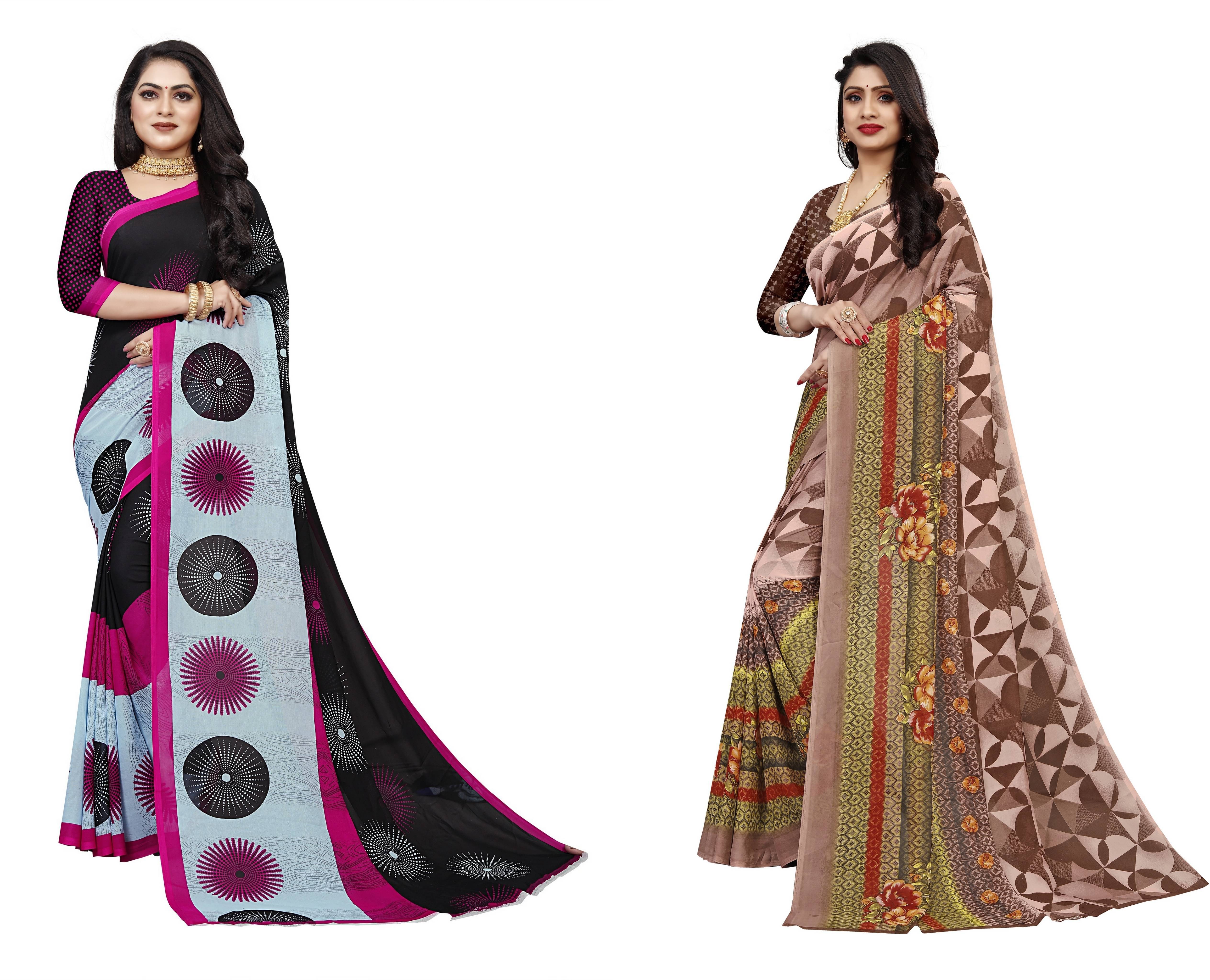 RUNAYA NX Georgette Printed Saree With Unstitched Blouse Piece ( Multicolor ) RUNAYA NX Georgette Printed Saree With Unstitched Blouse Piece ( Multicolor )