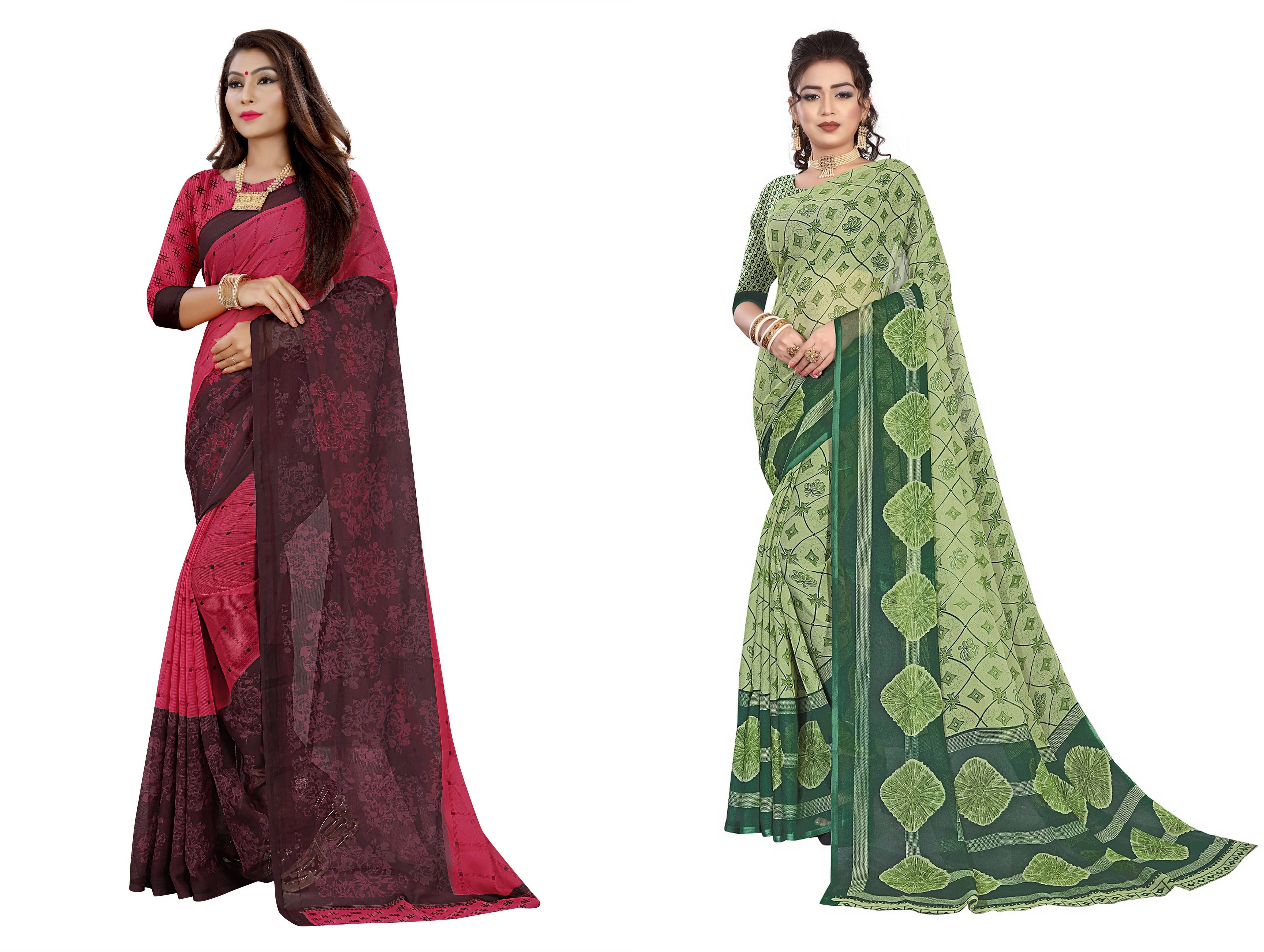     			RUNAYA NX Georgette Printed Saree With Unstitched Blouse Piece ( Multicolor )