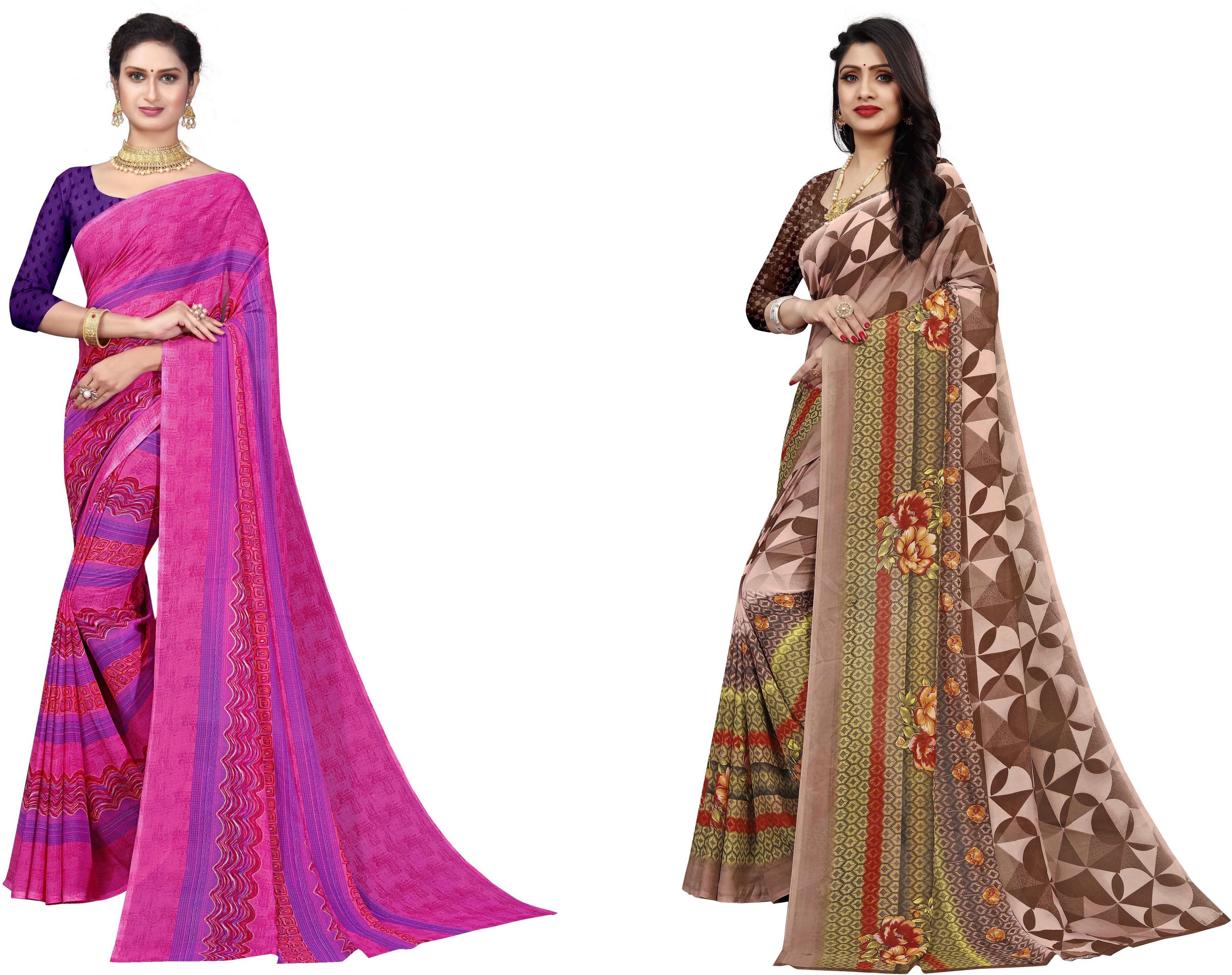     			RUNAYA NX Georgette Printed Saree With Unstitched Blouse Piece ( Multicolor )