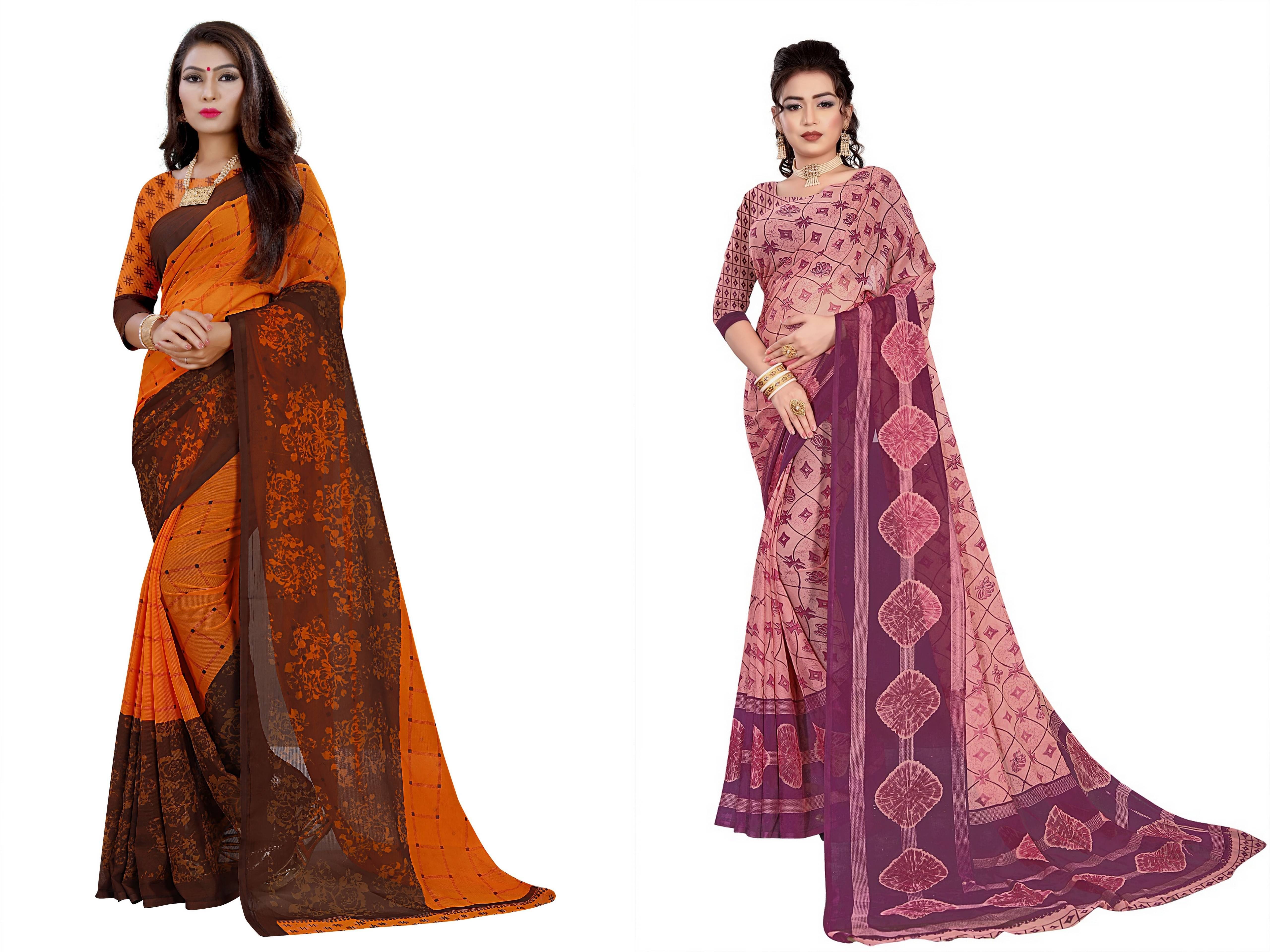     			RUNAYA NX Georgette Printed Saree With Unstitched Blouse Piece ( Multicolor )