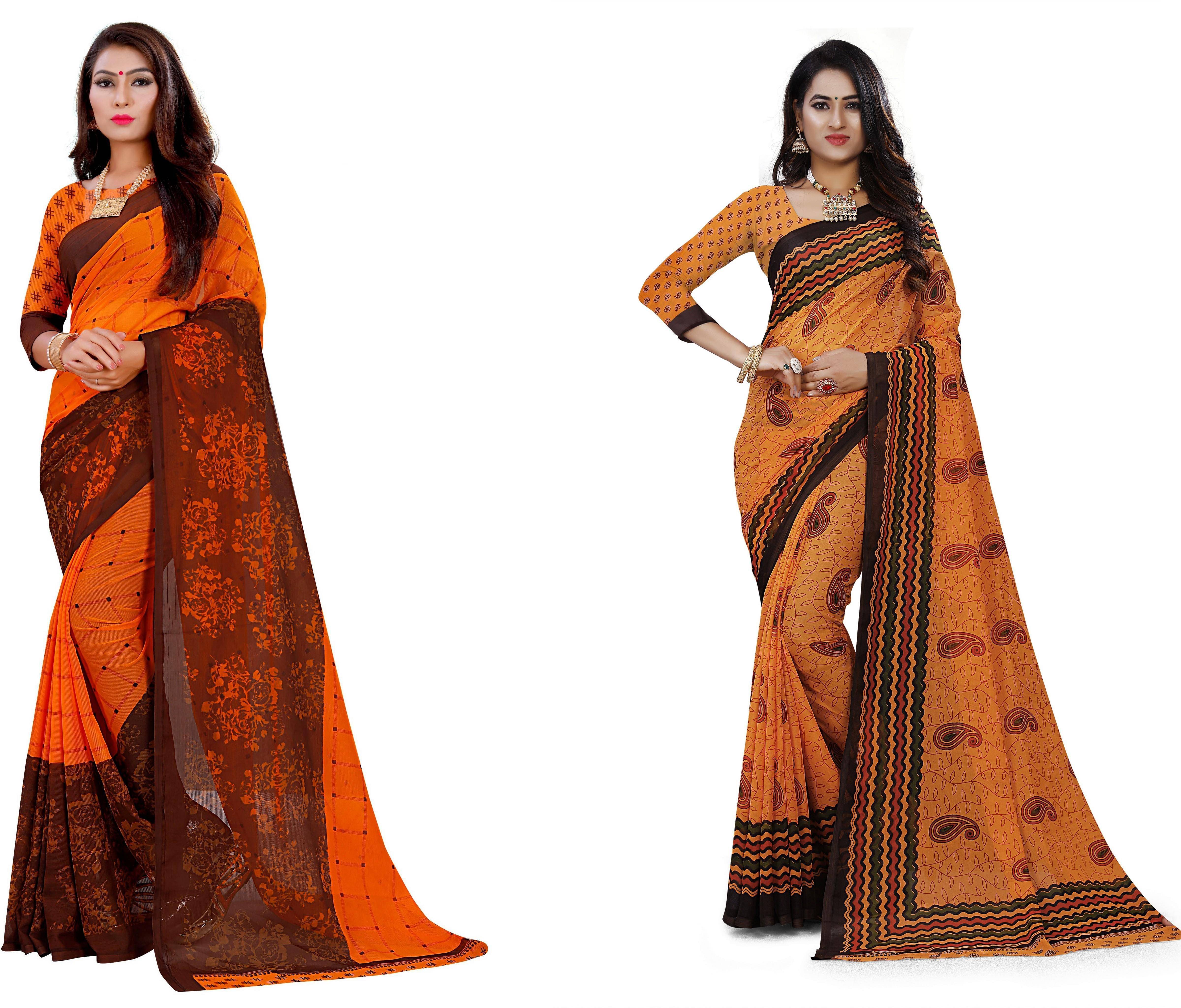 RUNAYA NX Georgette Printed Saree With Unstitched Blouse Piece ( Multicolor ) RUNAYA NX Georgette Printed Saree With Unstitched Blouse Piece ( Multicolor )