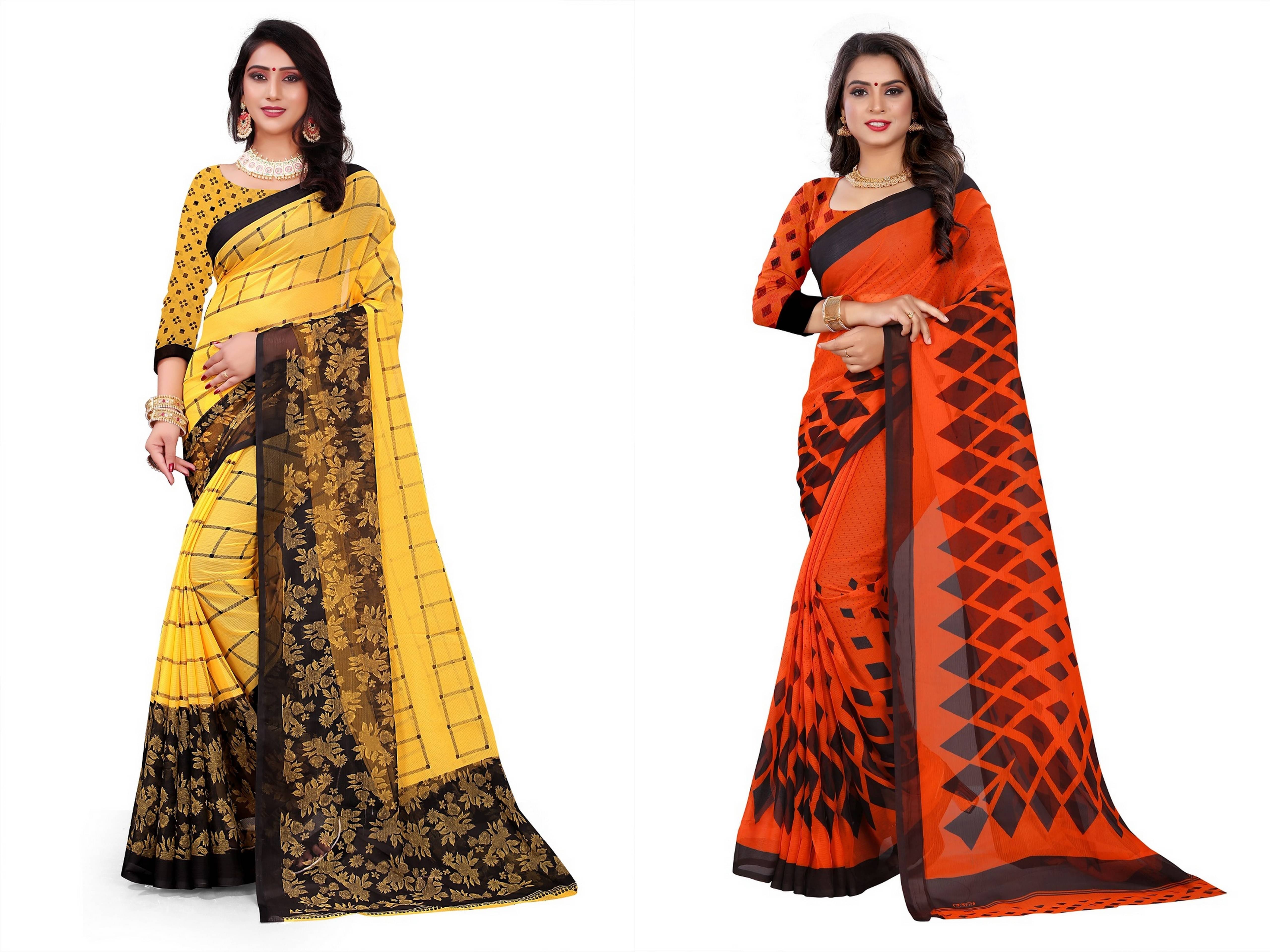 RUNAYA NX Georgette Printed Saree With Unstitched Blouse Piece ( Multicolor ) RUNAYA NX Georgette Printed Saree With Unstitched Blouse Piece ( Multicolor )