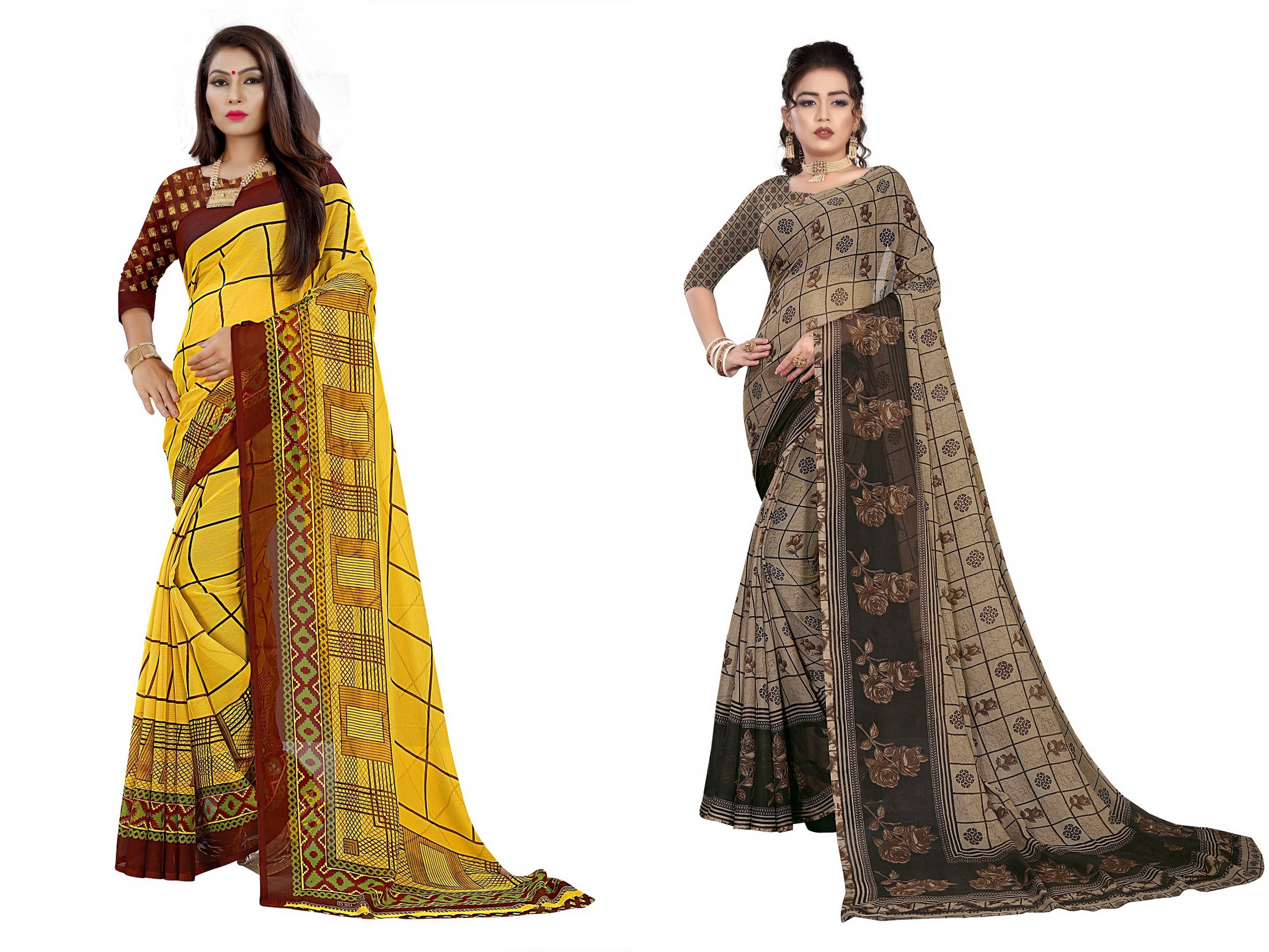RUNAYA NX Georgette Printed Saree With Unstitched Blouse Piece ( Multicolor ) RUNAYA NX Georgette Printed Saree With Unstitched Blouse Piece ( Multicolor )