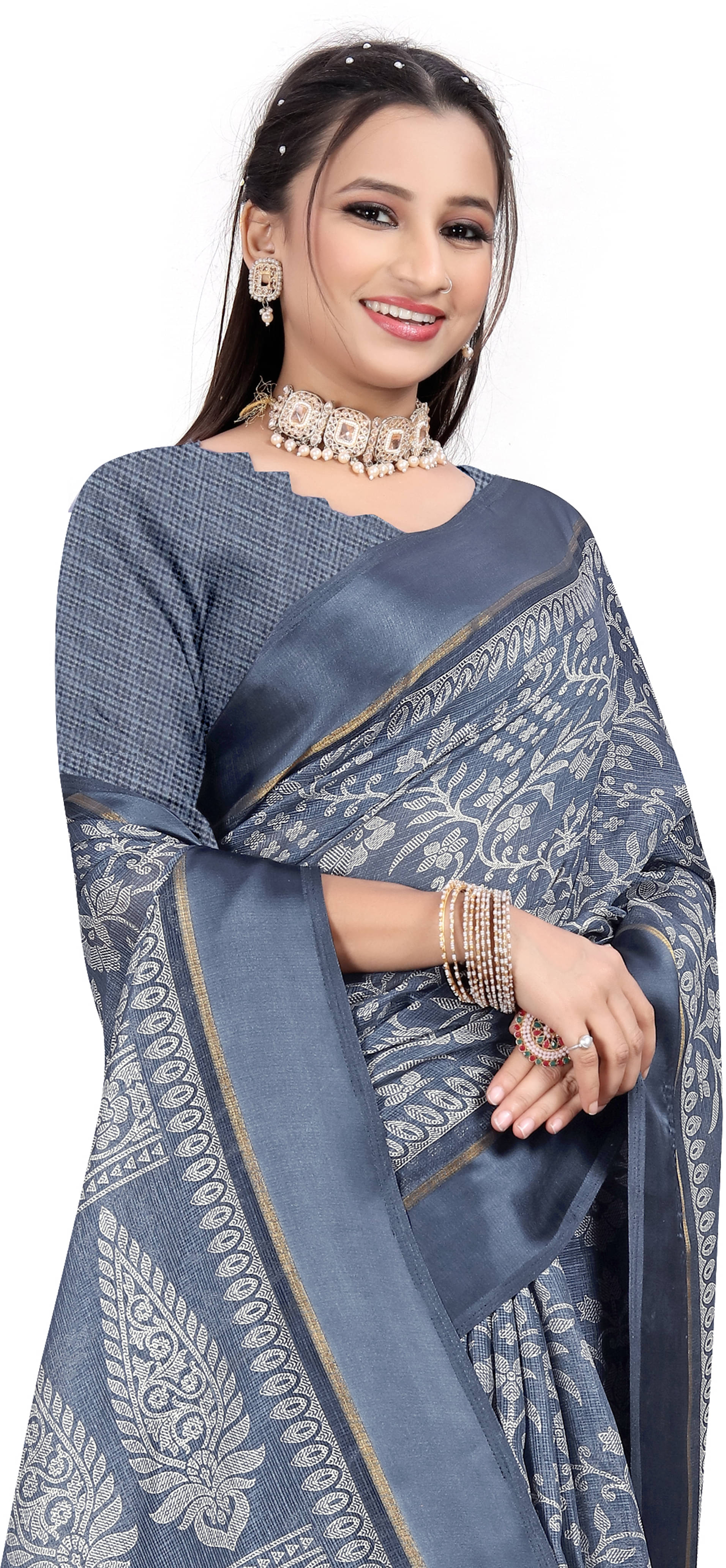     			RUNAYA NX Linen Printed Saree With Unstitched Blouse Piece ( Pink )