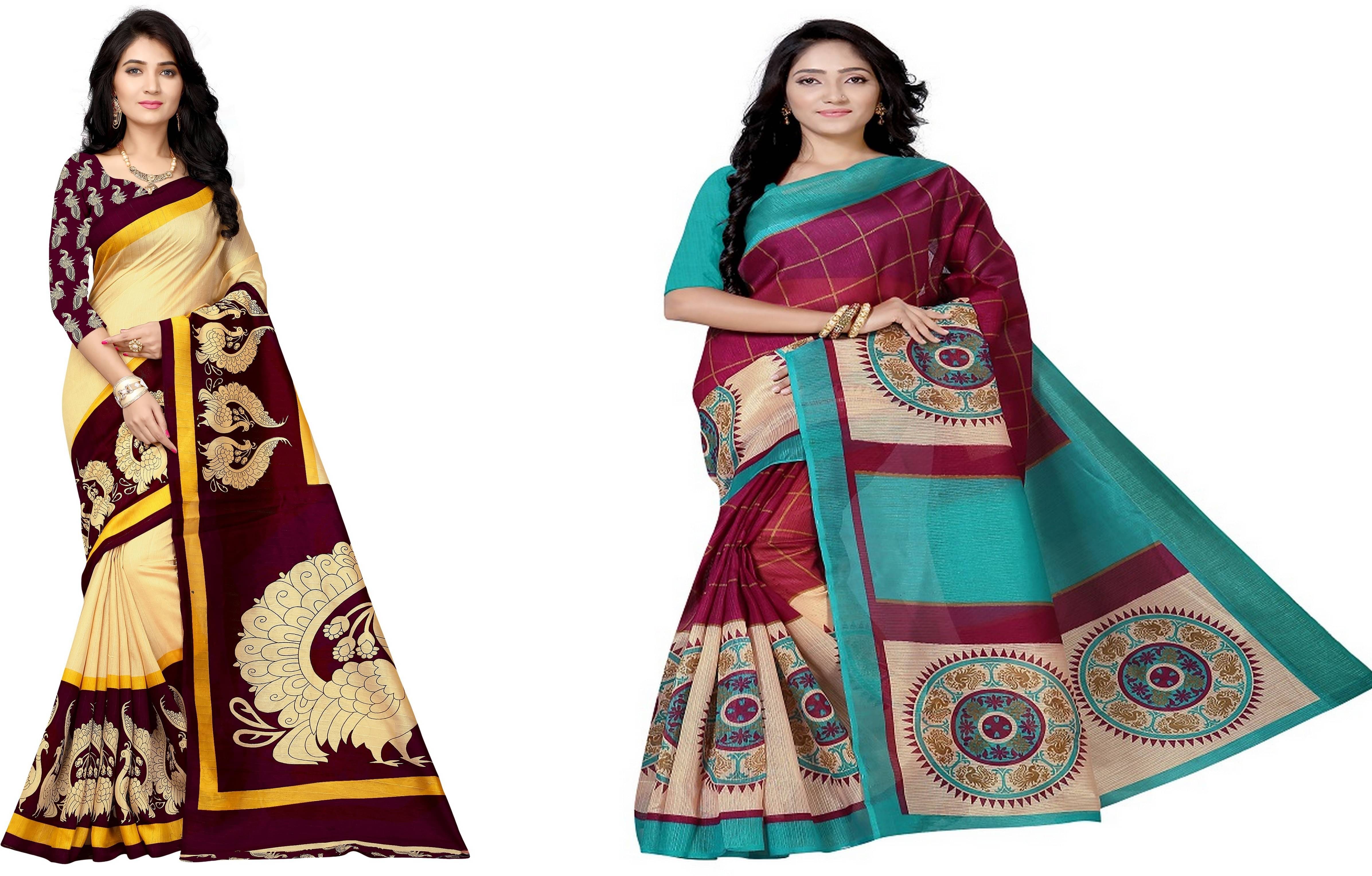 RUNAYA NX Silk Blend Printed Saree With Unstitched Blouse Piece ( Multicolor ) RUNAYA NX Silk Blend Printed Saree With Unstitched Blouse Piece ( Multicolor )