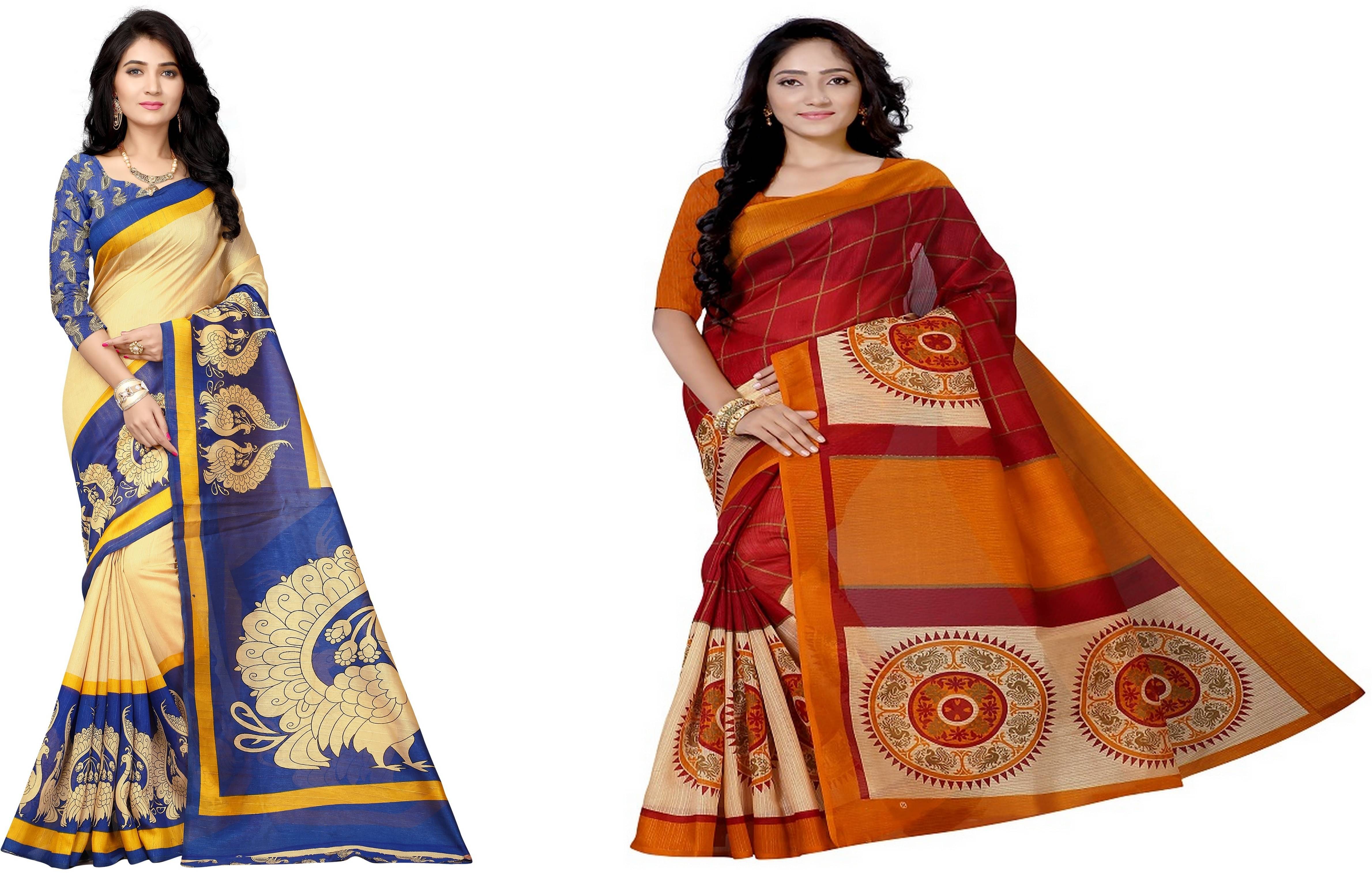 RUNAYA NX Silk Blend Printed Saree With Unstitched Blouse Piece ( Multicolor ) RUNAYA NX Silk Blend Printed Saree With Unstitched Blouse Piece ( Multicolor )