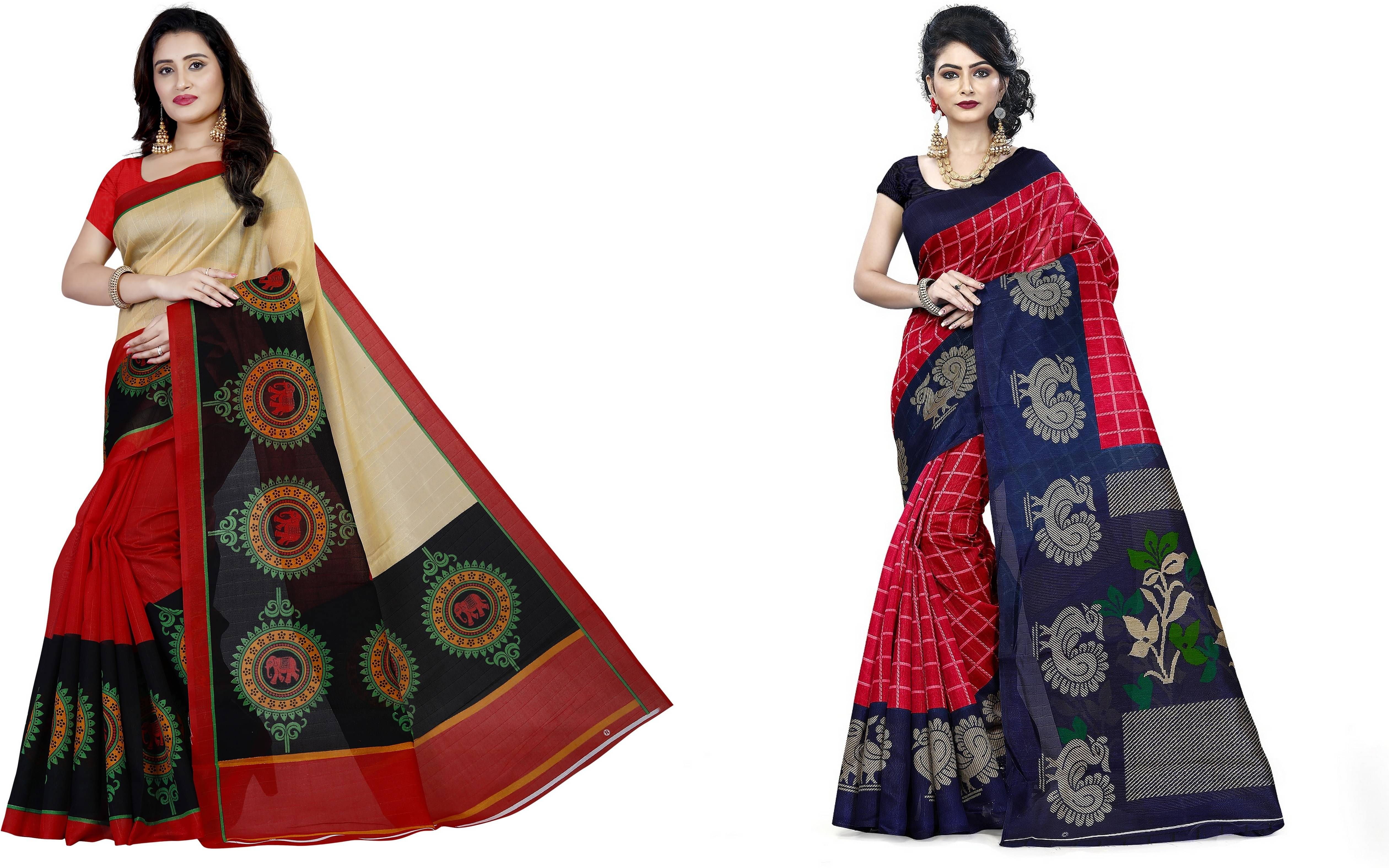     			RUNAYA NX Silk Blend Printed Saree With Unstitched Blouse Piece ( Multicolor )