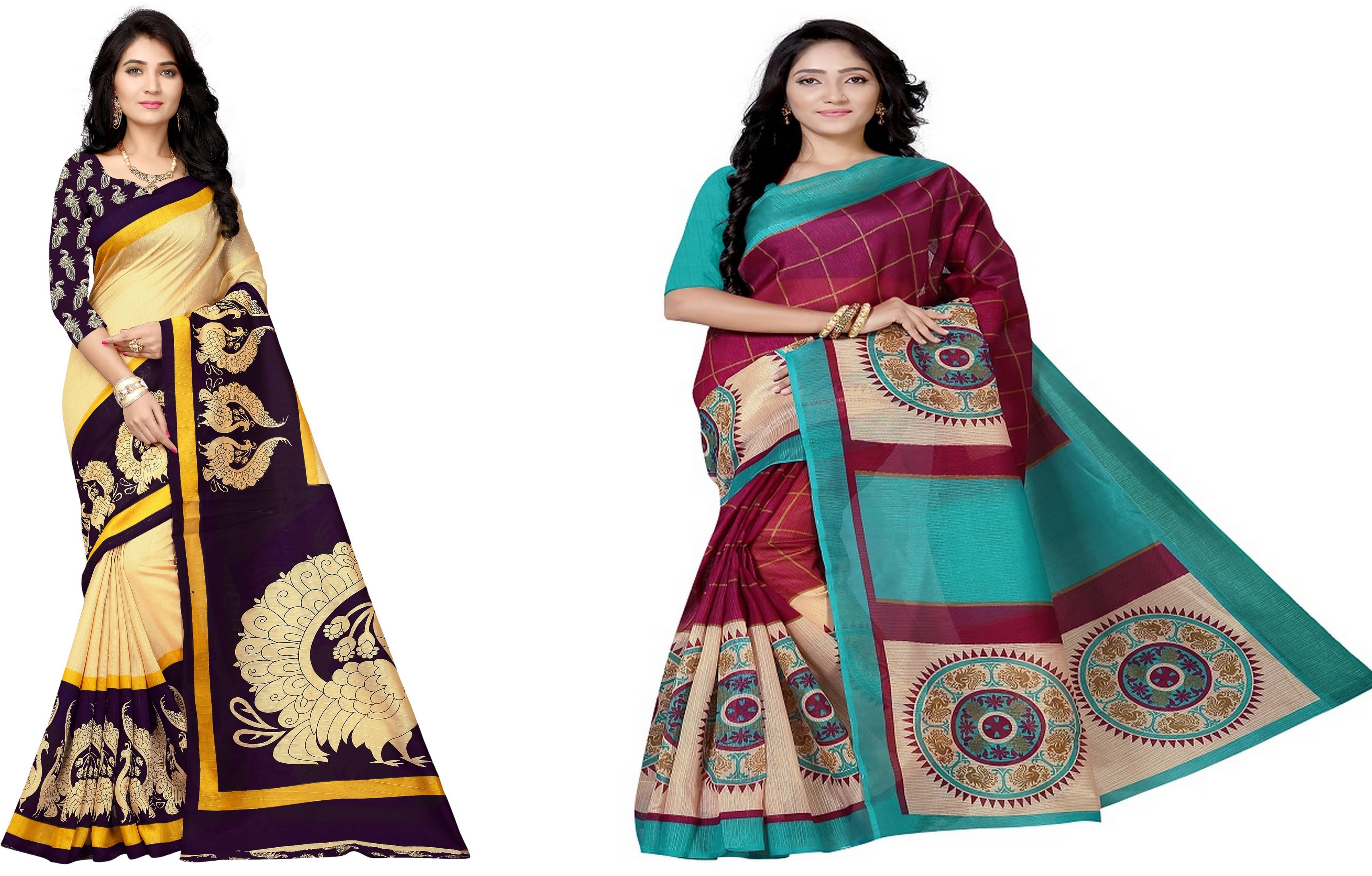 RUNAYA NX Silk Blend Printed Saree With Unstitched Blouse Piece ( Multicolor ) RUNAYA NX Silk Blend Printed Saree With Unstitched Blouse Piece ( Multicolor )