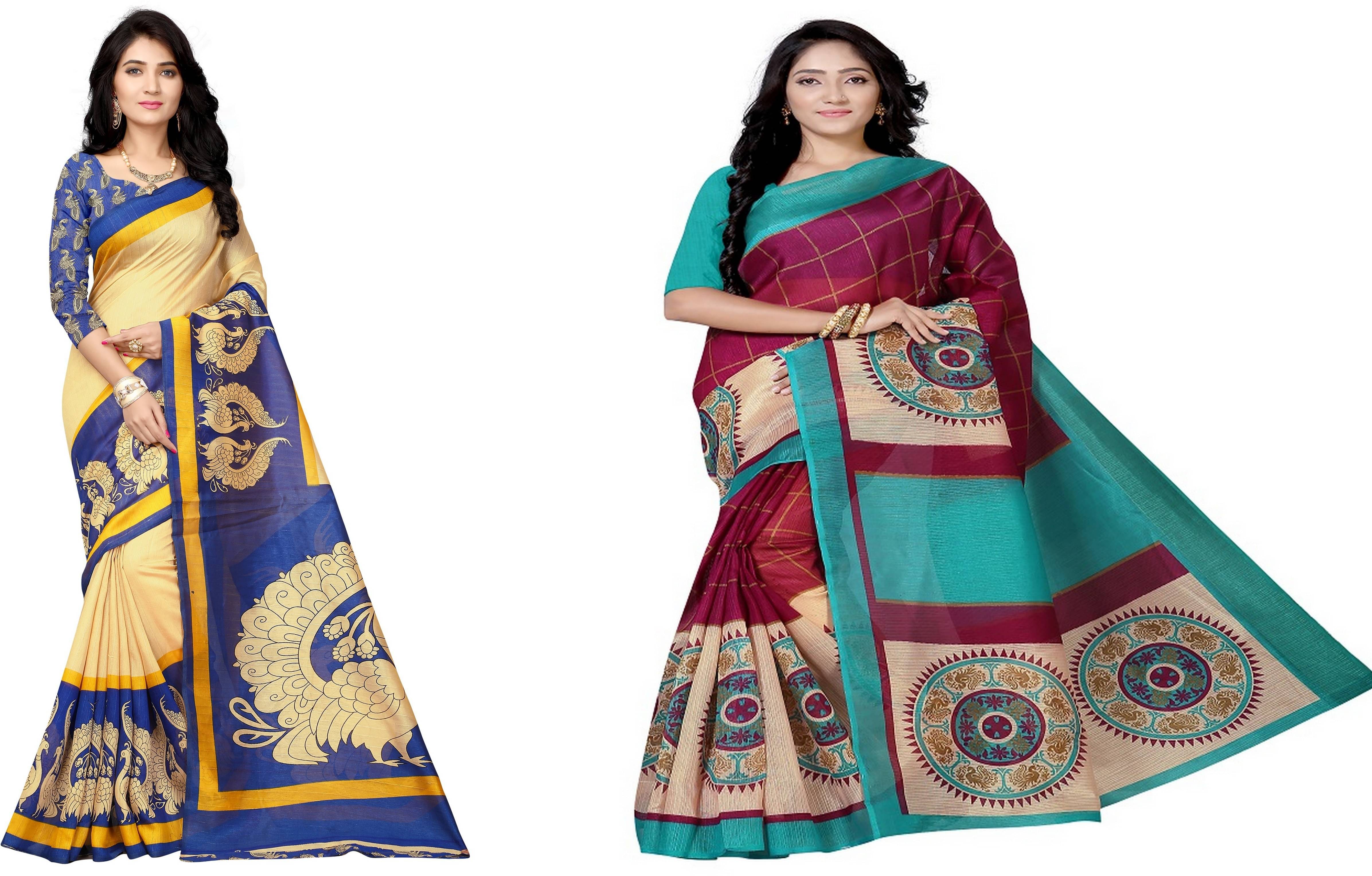     			RUNAYA NX Silk Blend Printed Saree With Unstitched Blouse Piece ( Multicolor )