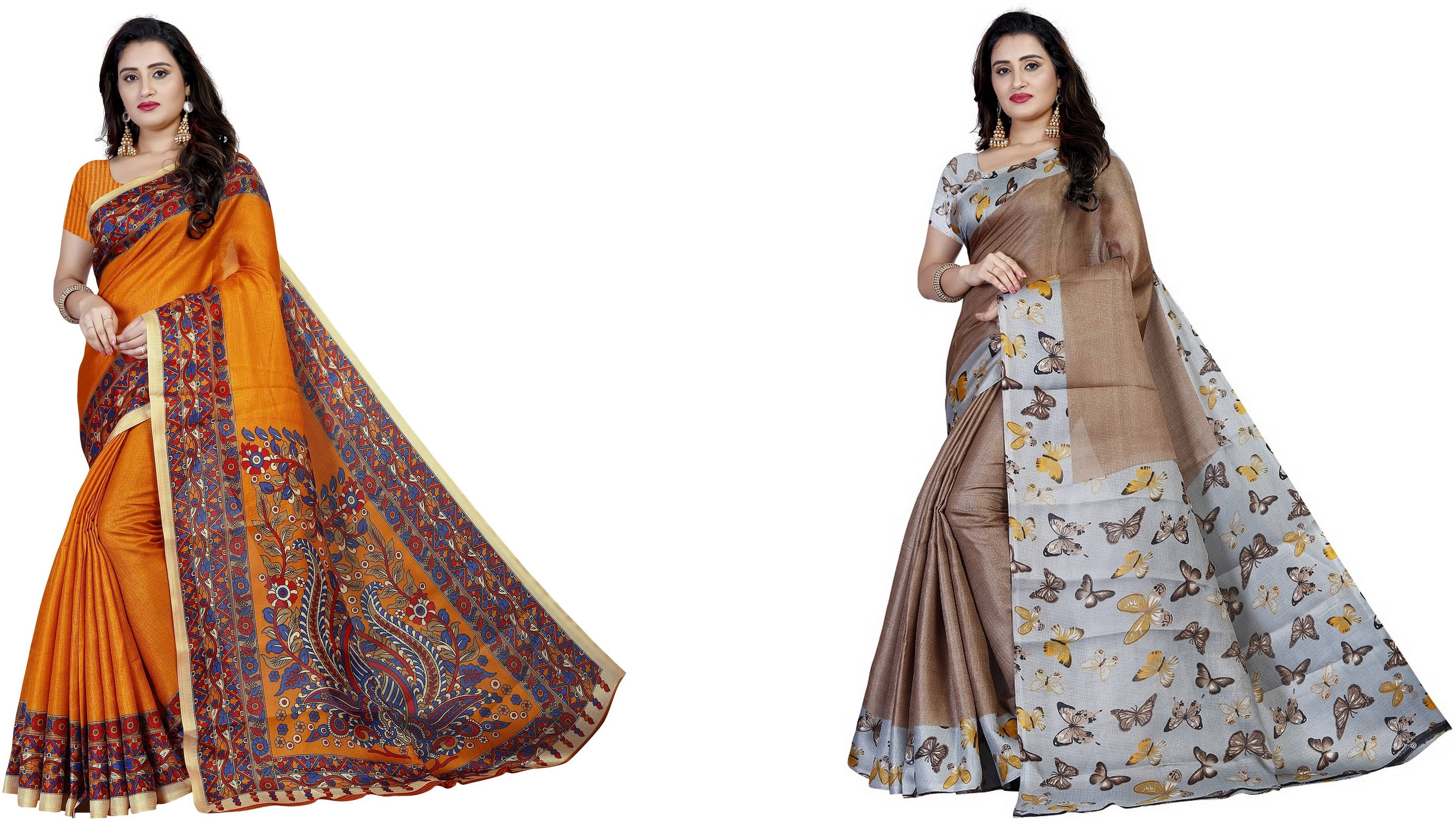    			RUNAYA NX Silk Printed Saree With Unstitched Blouse Piece ( Multicolor )