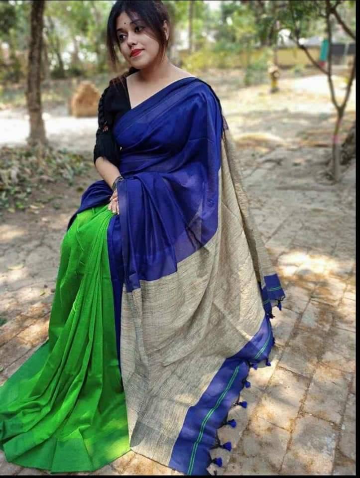 SARADA HANDLOOM Cotton Colorblock Saree With Unstitched Blouse Piece ( Blue ) SARADA HANDLOOM Cotton Colorblock Saree With Unstitched Blouse Piece ( Blue )