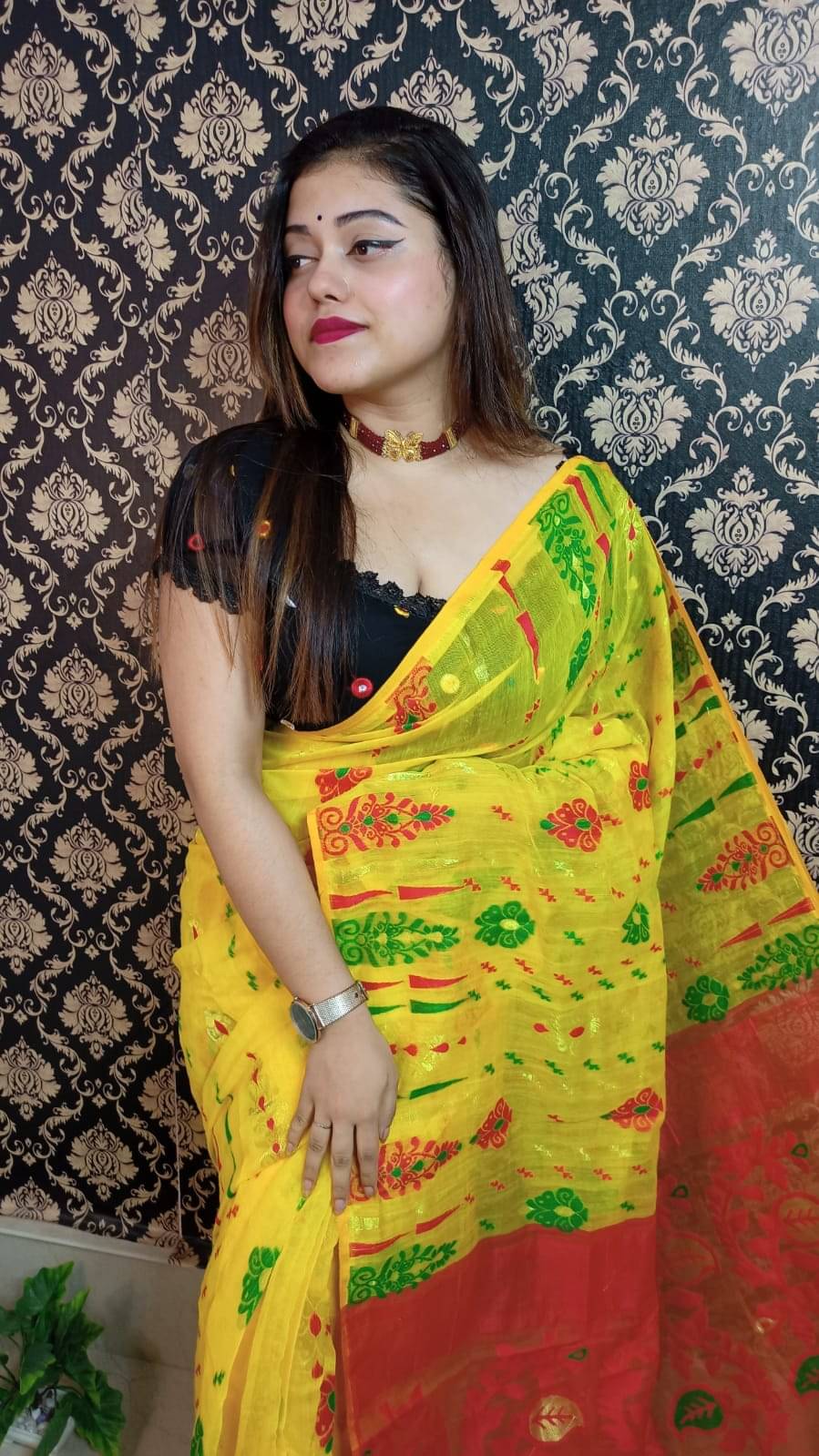     			SARADA HANDLOOM Cotton Printed Saree With Unstitched Blouse Piece ( Yellow )