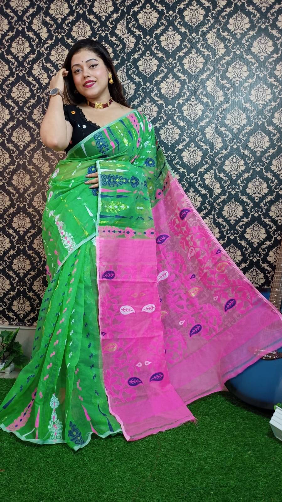 SARADA HANDLOOM Cotton Printed Saree With Unstitched Blouse Piece ( Green ) SARADA HANDLOOM Cotton Printed Saree With Unstitched Blouse Piece ( Green )