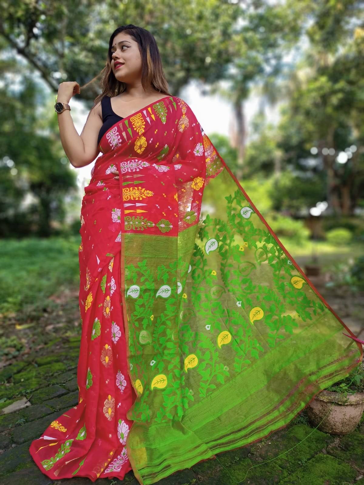 SARADA HANDLOOM Cotton Printed Saree With Unstitched Blouse Piece ( Red )     			SARADA HANDLOOM Cotton Printed Saree With Unstitched Blouse Piece ( Red )