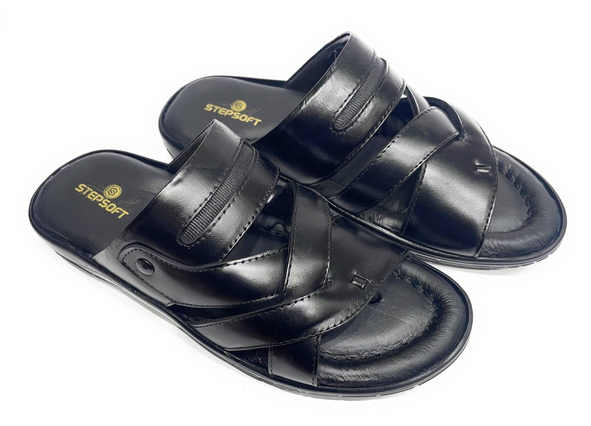     			STEPSOFT Black Men's Leather Slipper