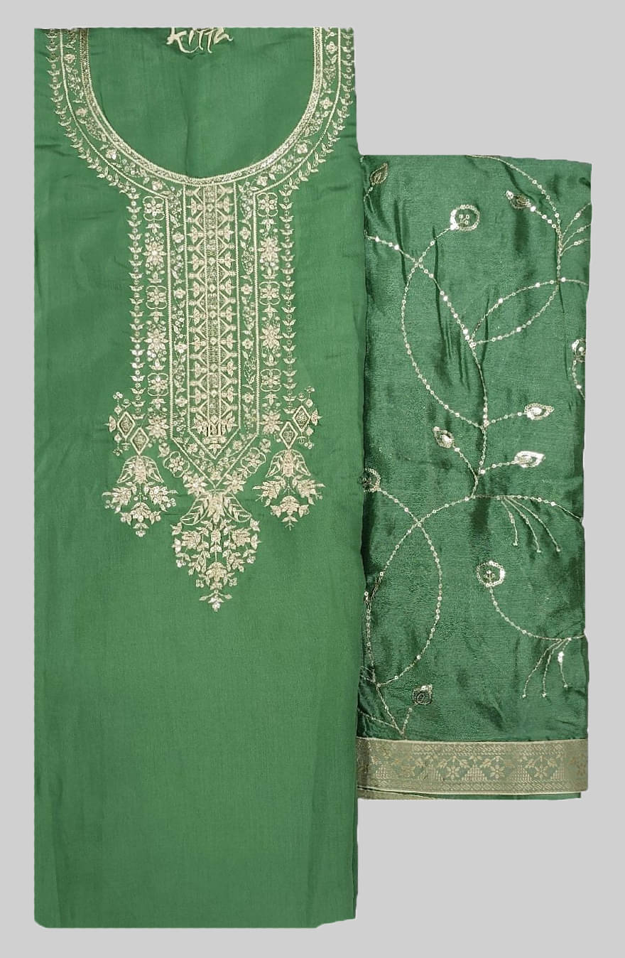     			Soul Essence Unstitched Cotton Blend Embroidered Dress Material - Green ( Pack of 1 )