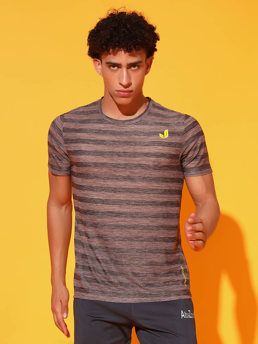     			Unicus Apparel Polyester Regular Fit Striped Half Sleeves Men's Round T-Shirt - Peach ( Pack of 1 )