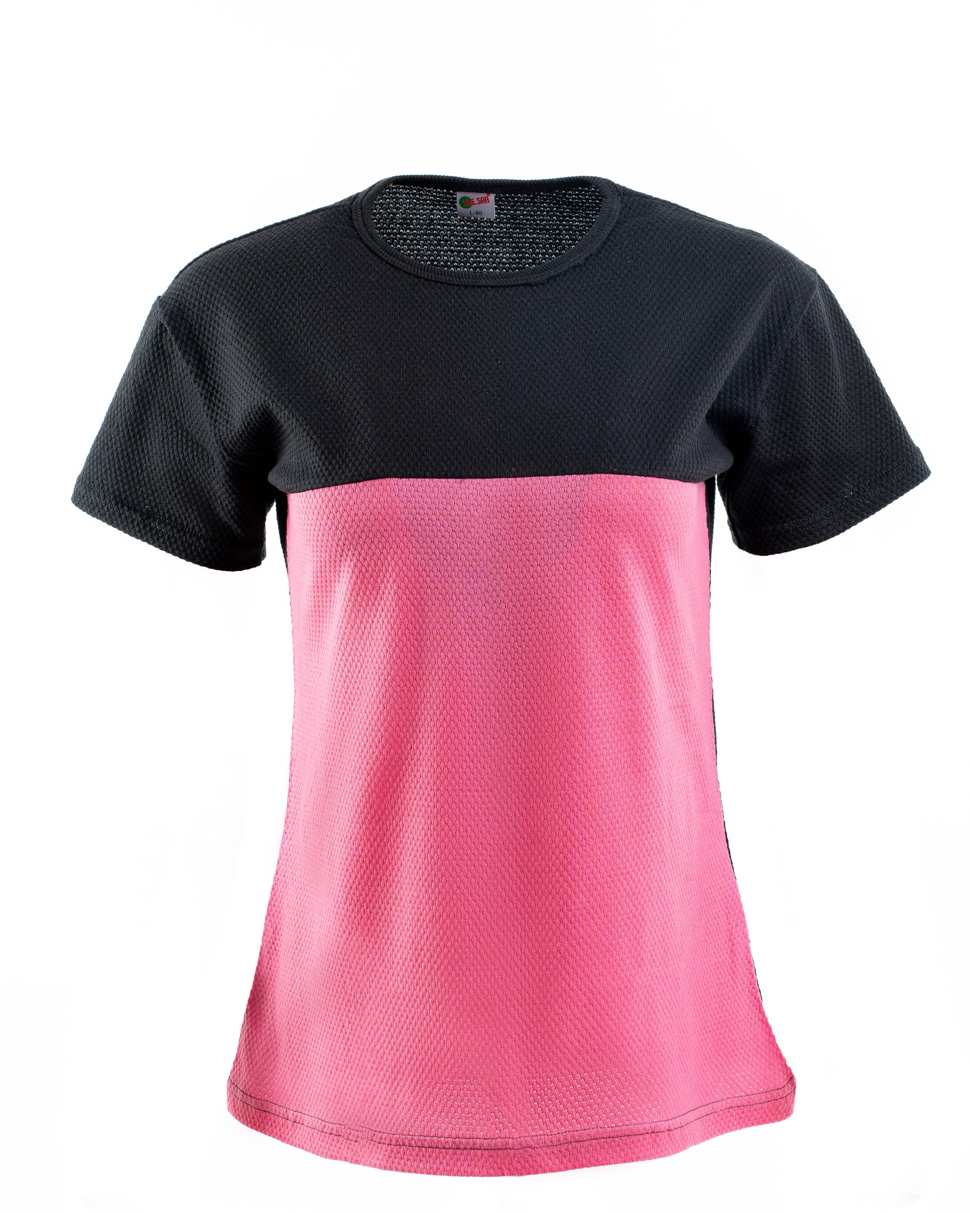     			VEE SAA Women Cotton Colorblock Regular Fit Round Neck T-Shirt ( Pink )