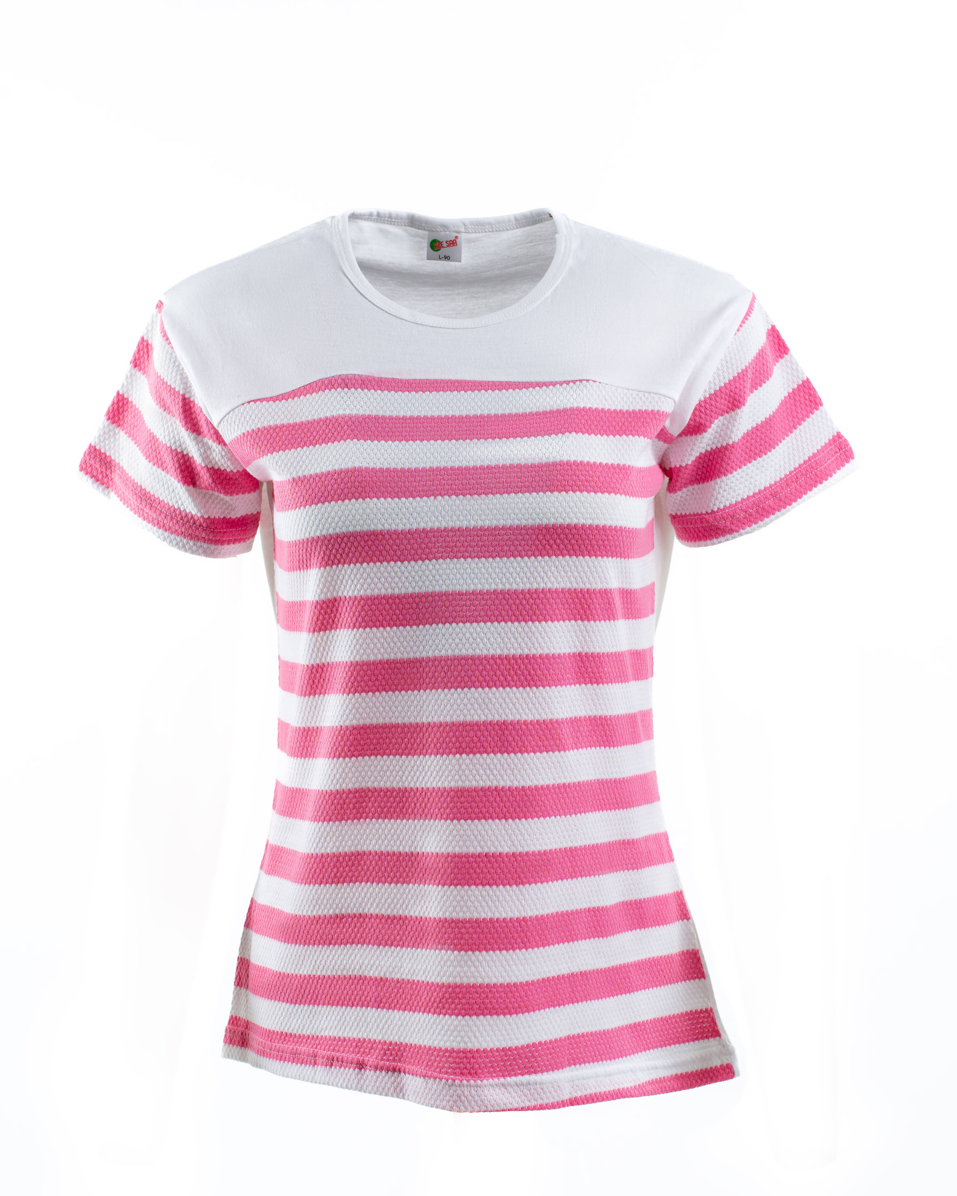 VEE SAA Women Cotton Striped Regular Fit Round Neck T-Shirt ( Pink ) VEE SAA Women Cotton Striped Regular Fit Round Neck T-Shirt ( Pink )