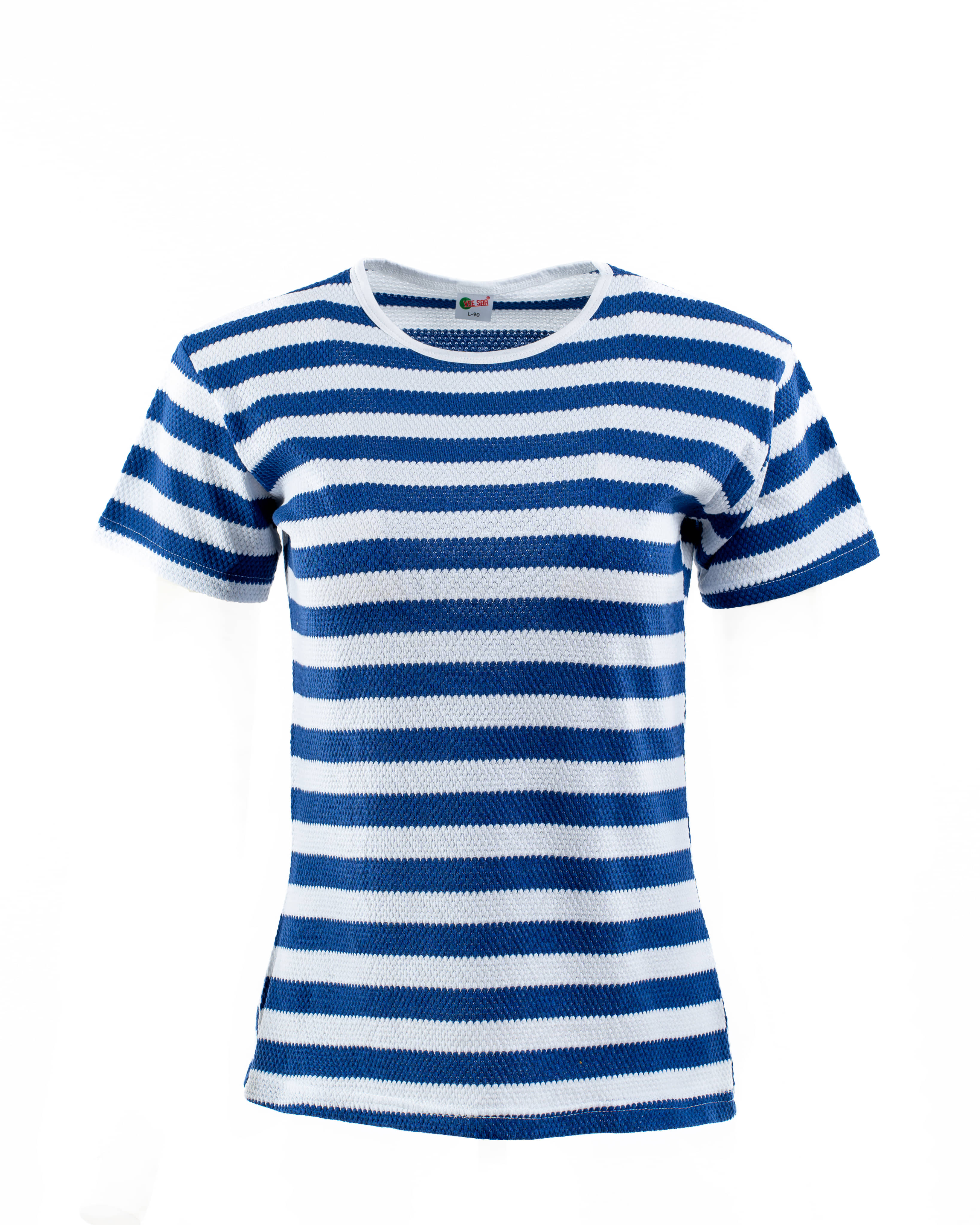 VEE SAA Women Cotton Striped Regular Fit Round Neck T-Shirt ( Blue )