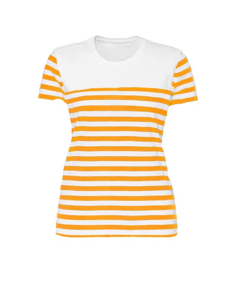 VEE SAA Women Cotton Striped Regular Fit Round Neck T-Shirt ( Yellow )