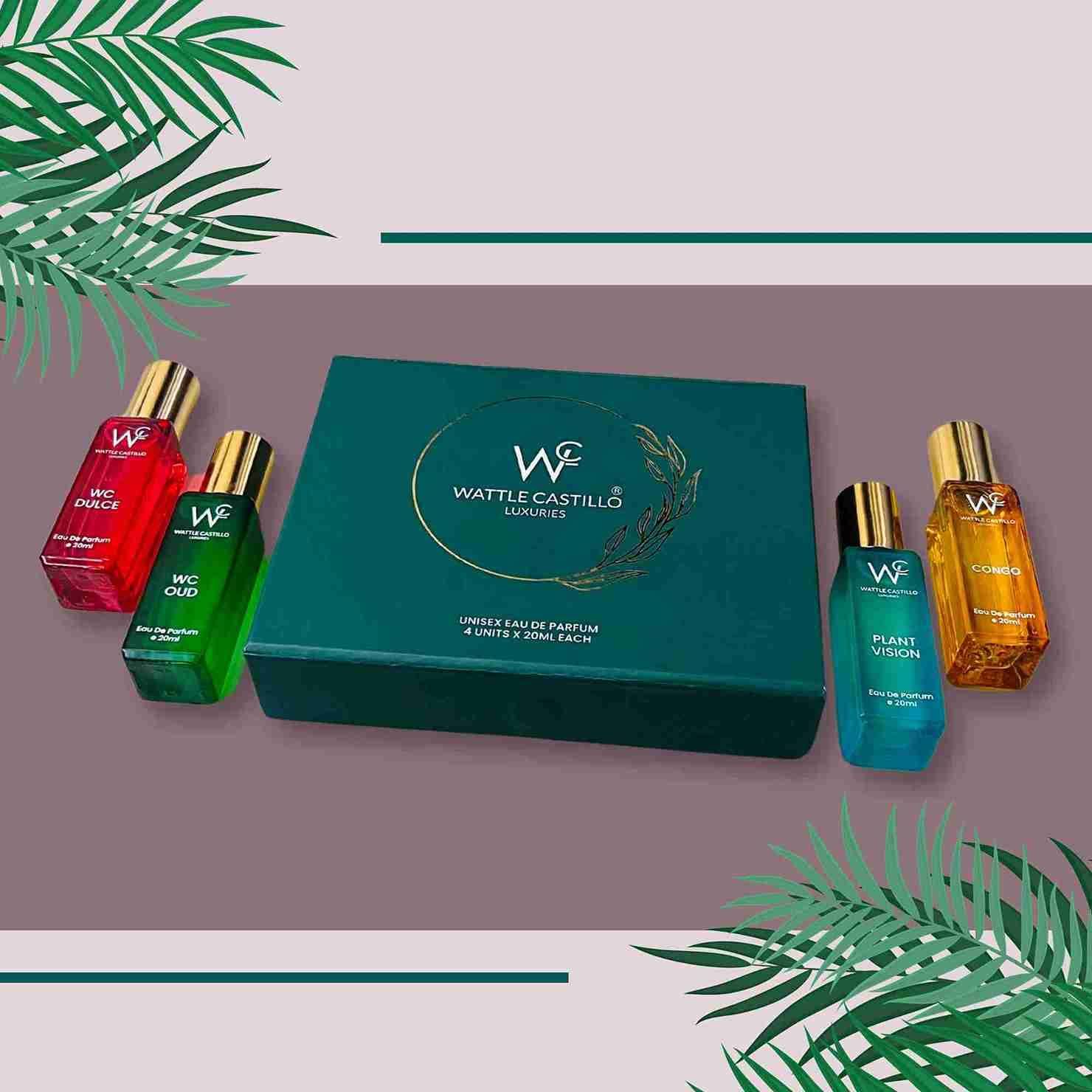 Wattle Castillo Luxuries Unisex Eau De Parfum Gift Set Our high-quality perfumes provide a long-lasting fragrance that stays with you all day, leaving you feeling refreshed and confident. Wattle Castillo Luxuries Unisex Eau De Parfum Gift Set Our high-quality perfumes provide a long-lasting fragrance that stays with you all day, leaving you feeling refreshed and confident.