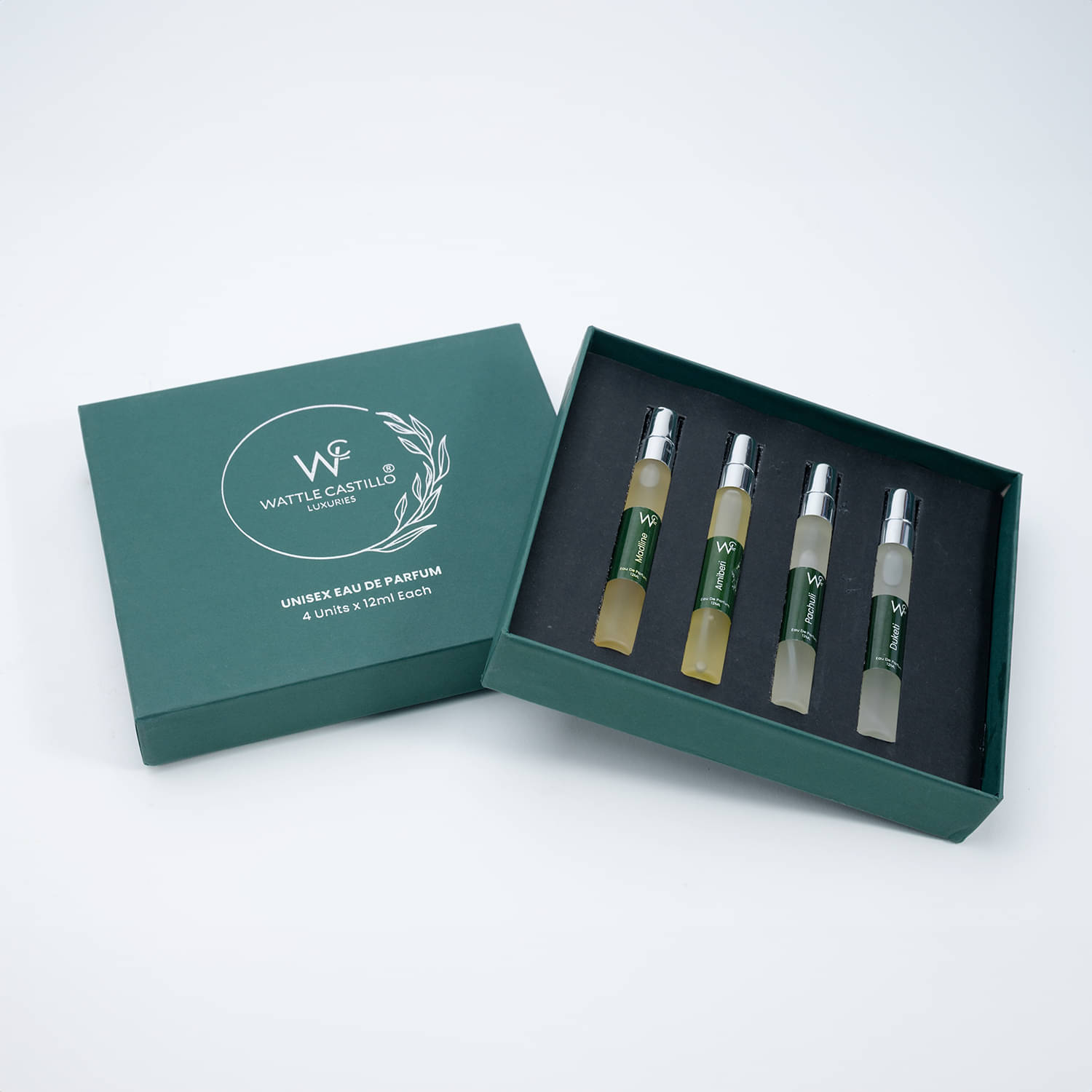 Wattle Castillo Luxurious Pencil Perfume Set of 4,Unisex Eau De Perfume Gift Set,Long Lasting Fragrance,Set 4 x 12ml with Pachuli,Madline,Amiberi,Duketi Liquid Perfume. Wattle Castillo Luxurious Pencil Perfume Set of 4,Unisex Eau De Perfume Gift Set,Long Lasting Fragrance,Set 4 x 12ml with Pachuli,Madline,Amiberi,Duketi Liquid Perfume.